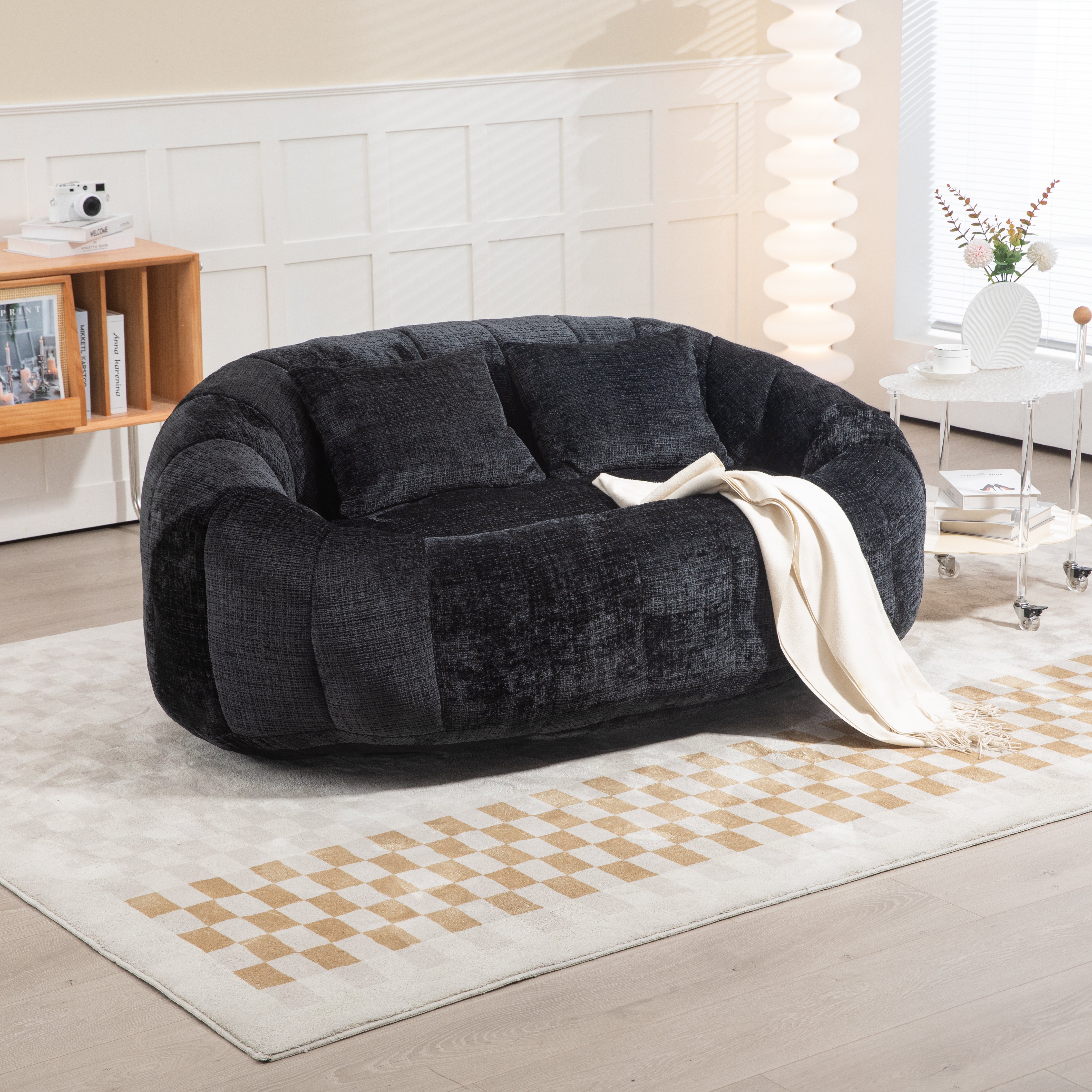 Logidon Luxe Zitzak met Hoge Rug Chenille Zwart 150x95 cm