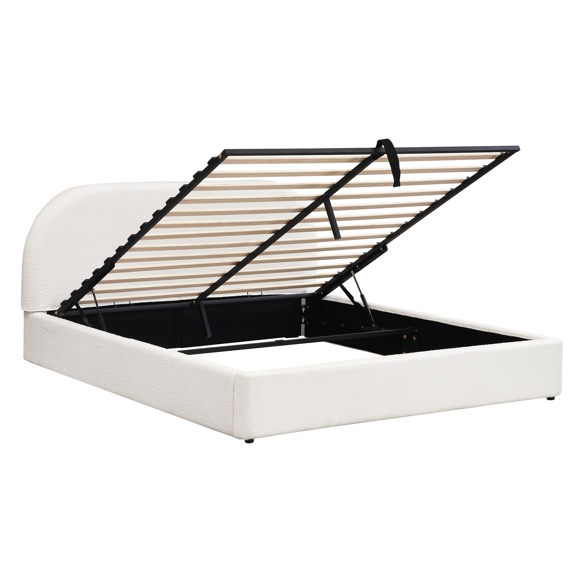 Logidon gestoffeerd bed 180x200 beige bouclé met opbergruimte hydraulische lift