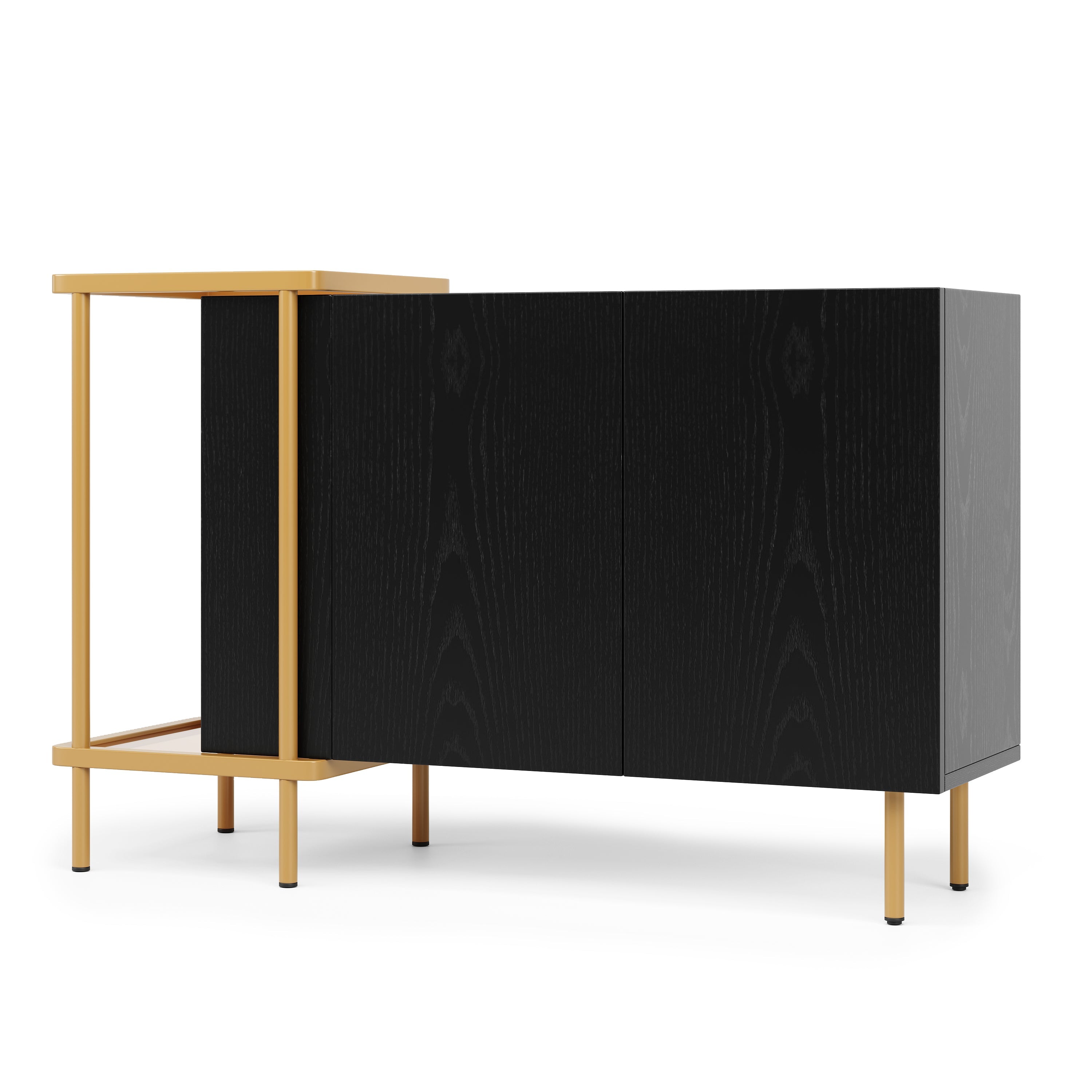 Logidon Dressoir Zwart Glazen Blad En Metalen Poten 120x40x77.5