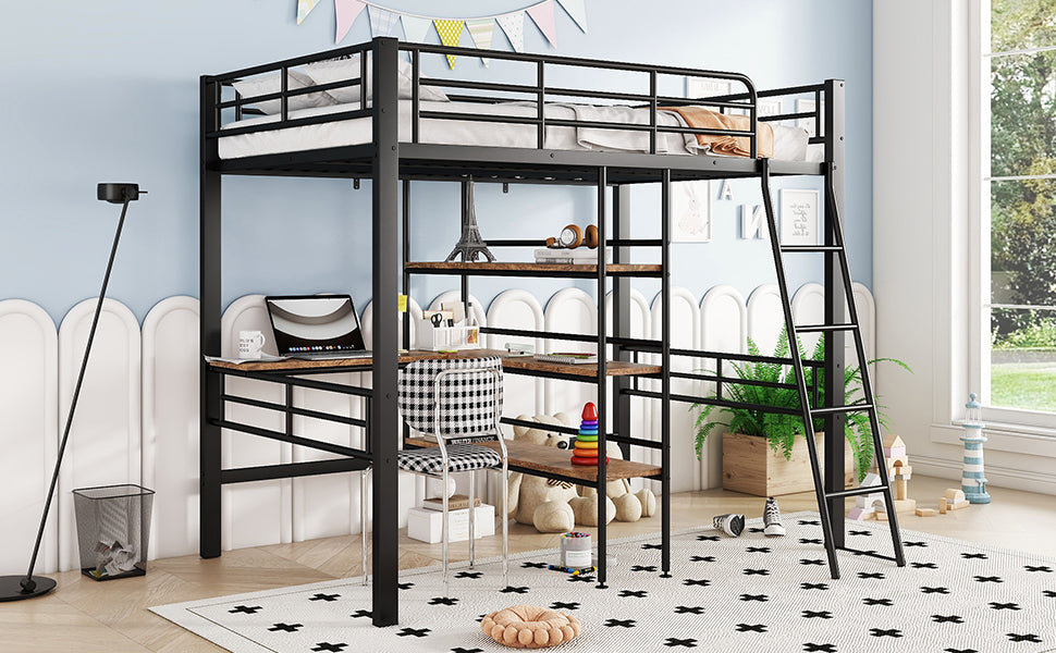 Logidon hoogslaper 90x200 cm met bureau, metalen frame zwart