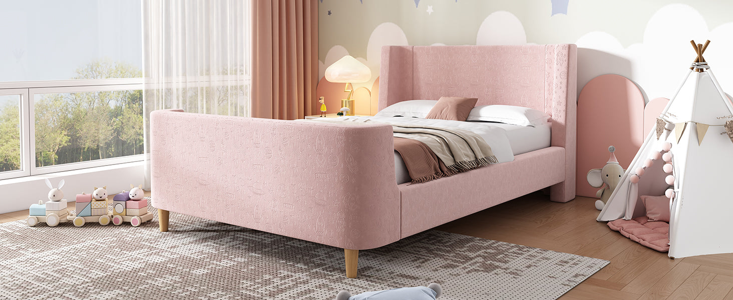 Logidon kinderbed gestoffeerd bed 90x200 roze fluweel sleebed Kosmos