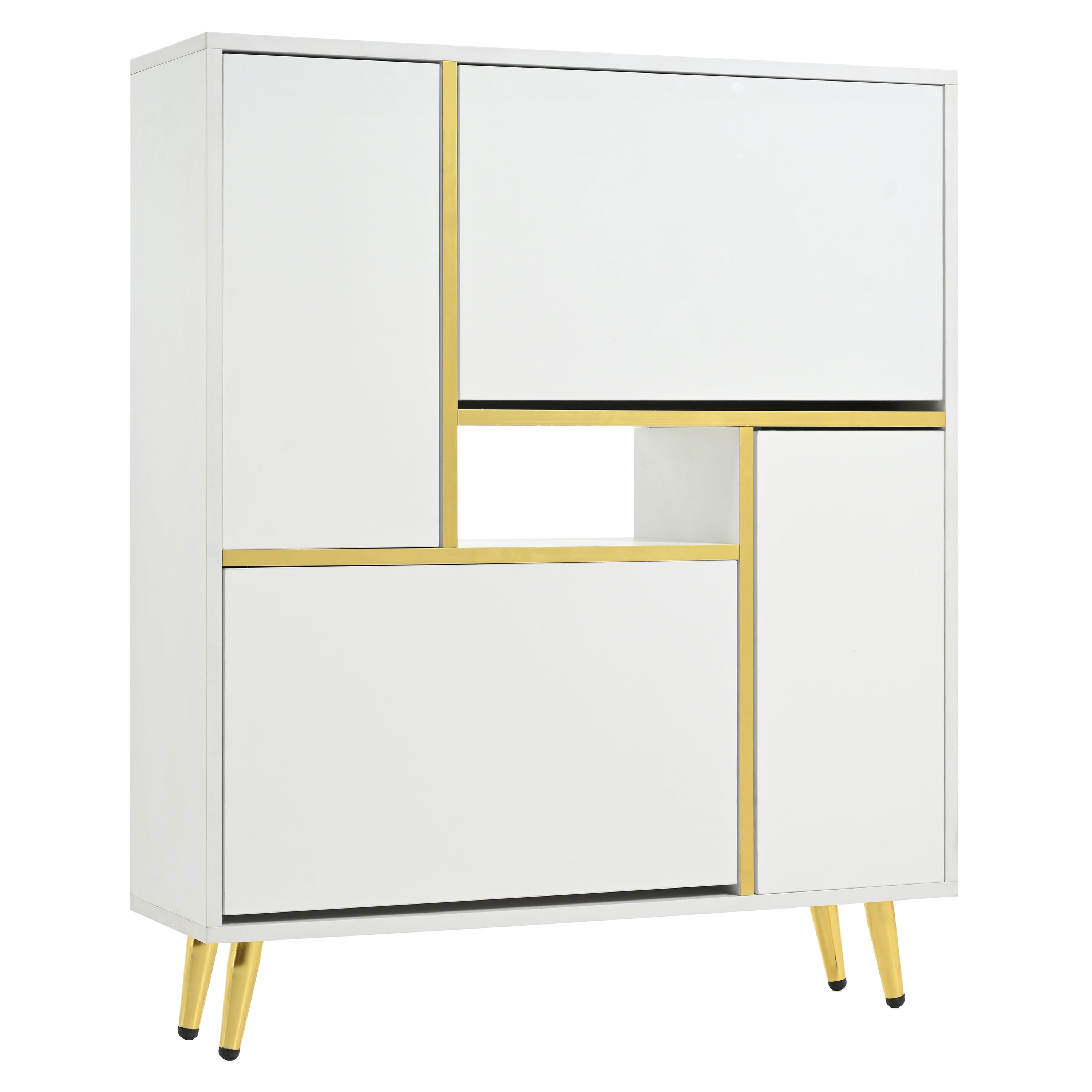 Logidon Moderne Schoenenkast Wit met Hoogglans Front en LED Licht 80x25x96 Cm