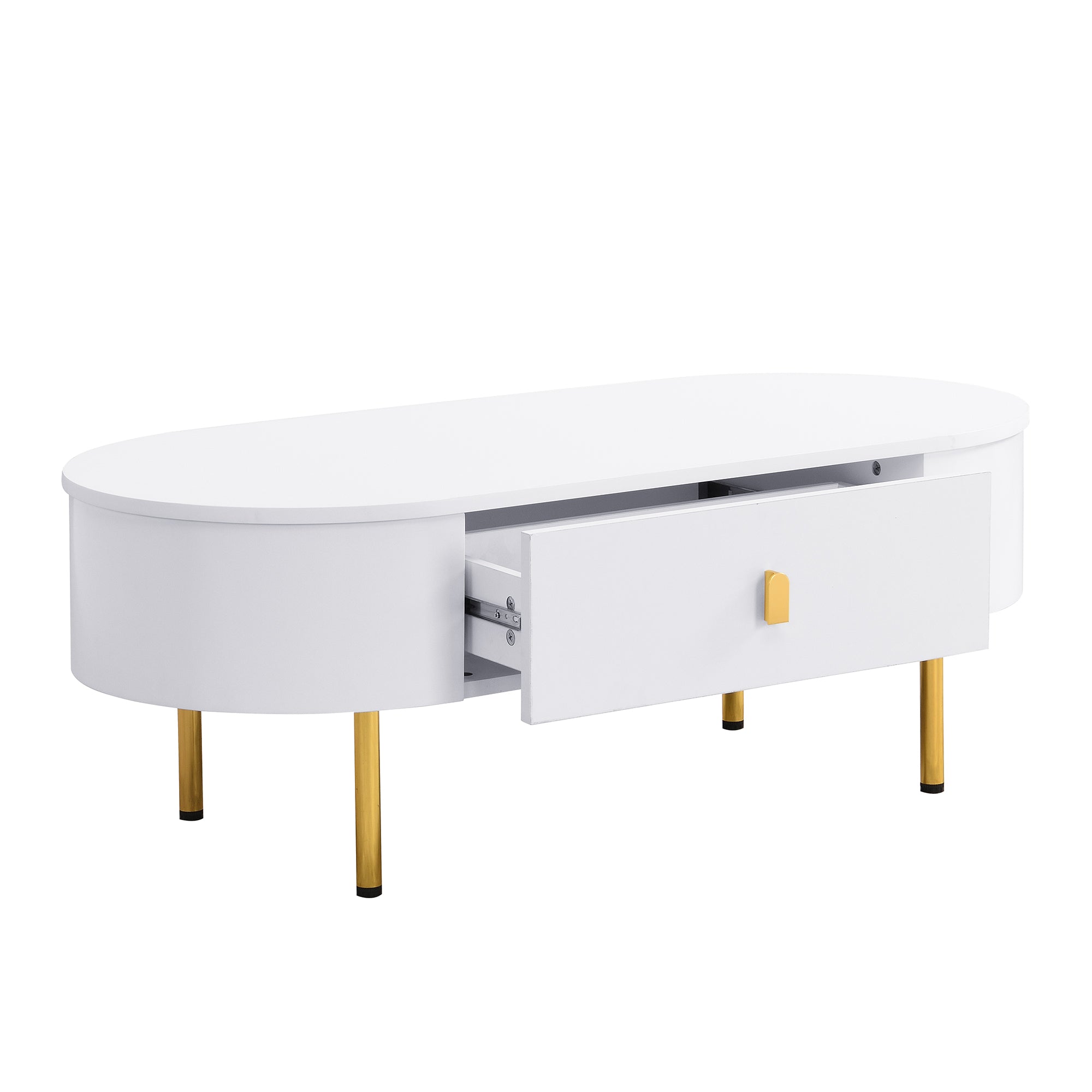 Logidon White Coffee Table With Two Drawers And Gold Handles
