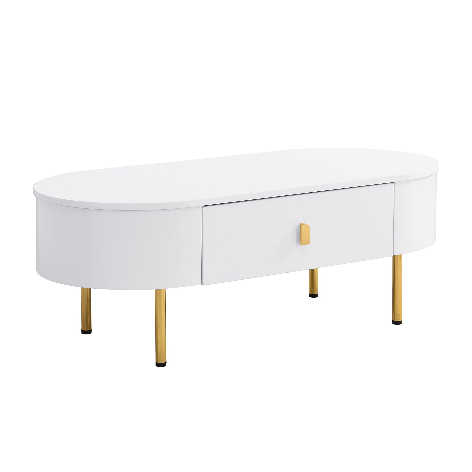 Logidon White Coffee Table With Two Drawers And Gold Handles