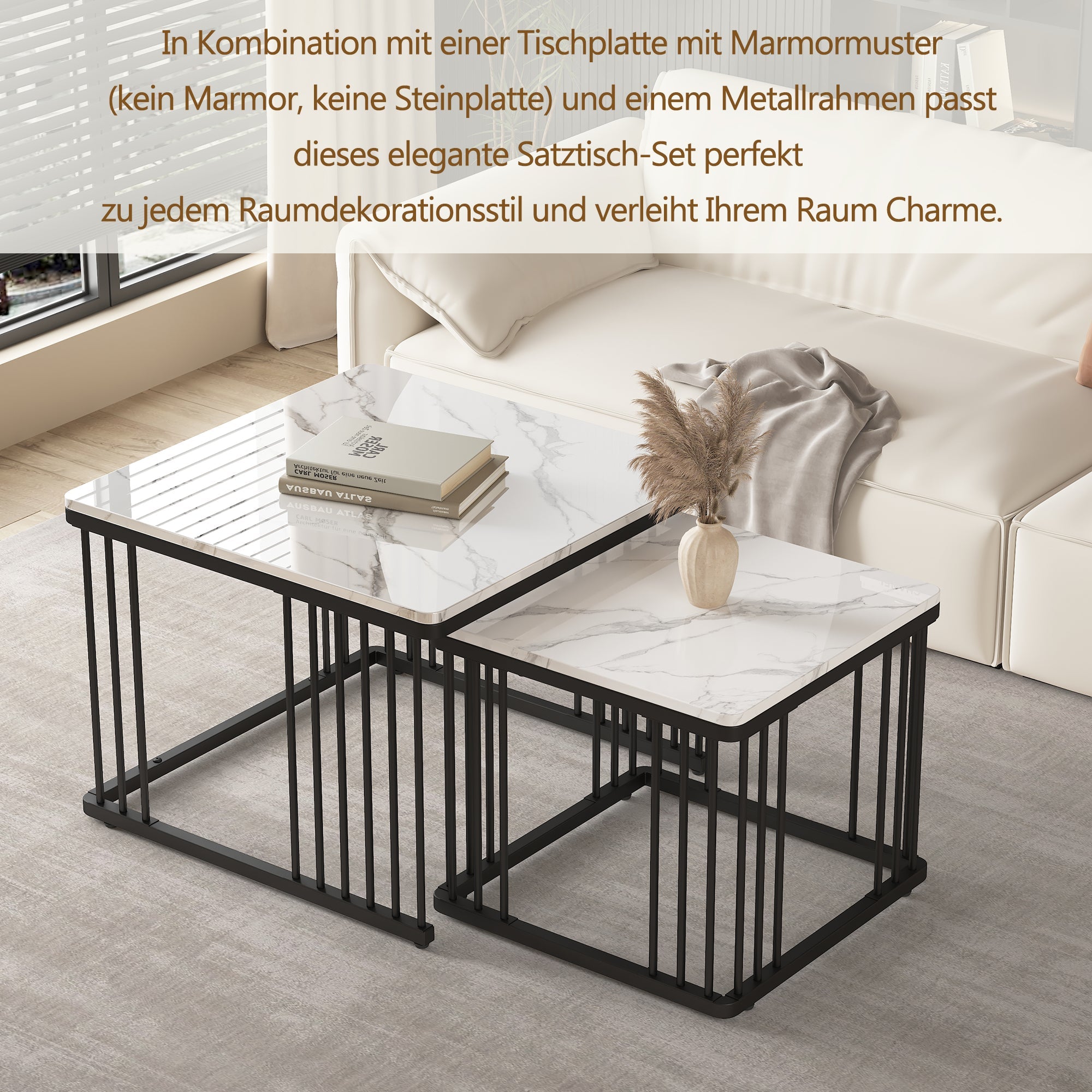 Logidon Stijlvolle 2-delige salontafelset wit marmerlook 60x60 cm