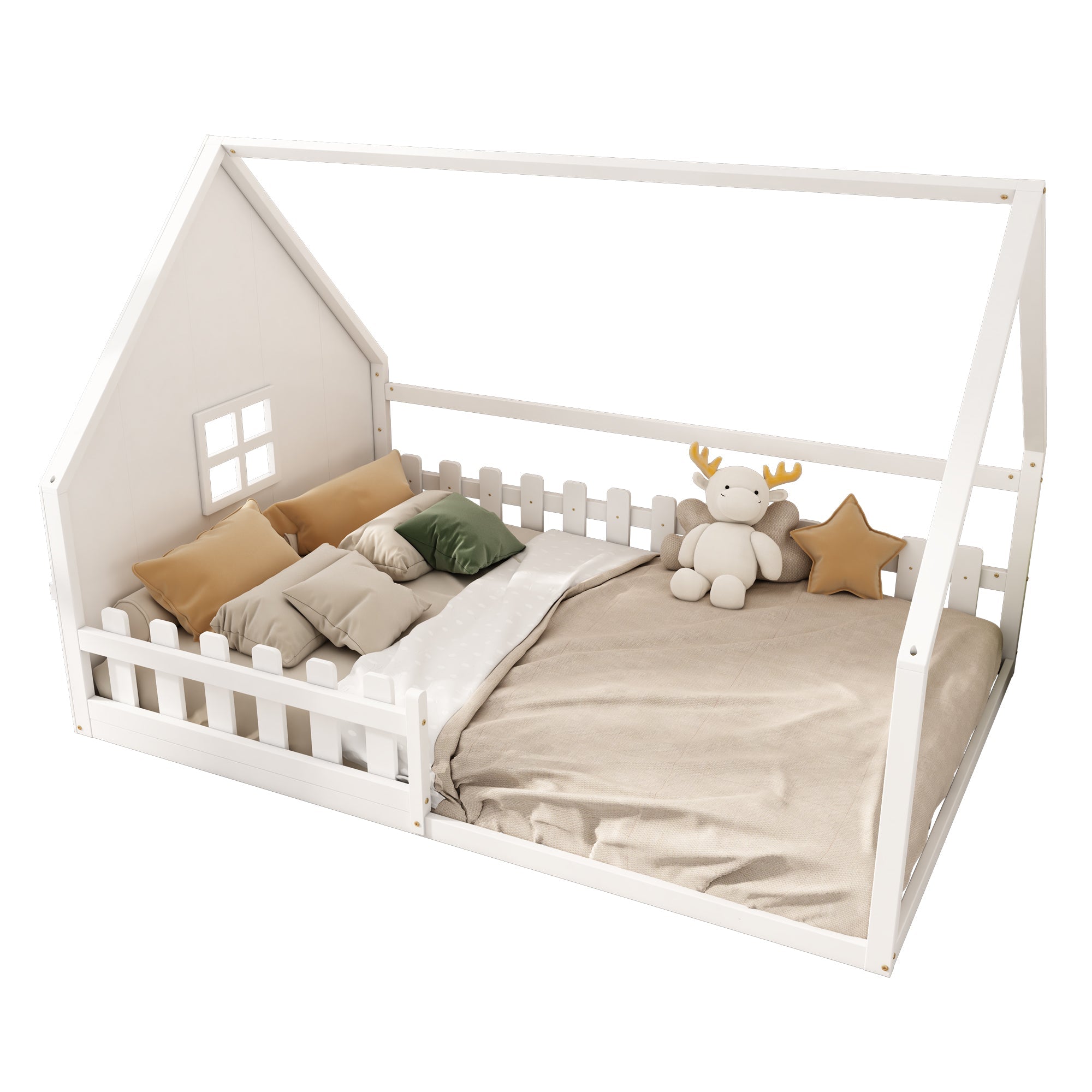 Logidon vlakbed 140x200 cm kinderbed wit grenenhouten huisbar