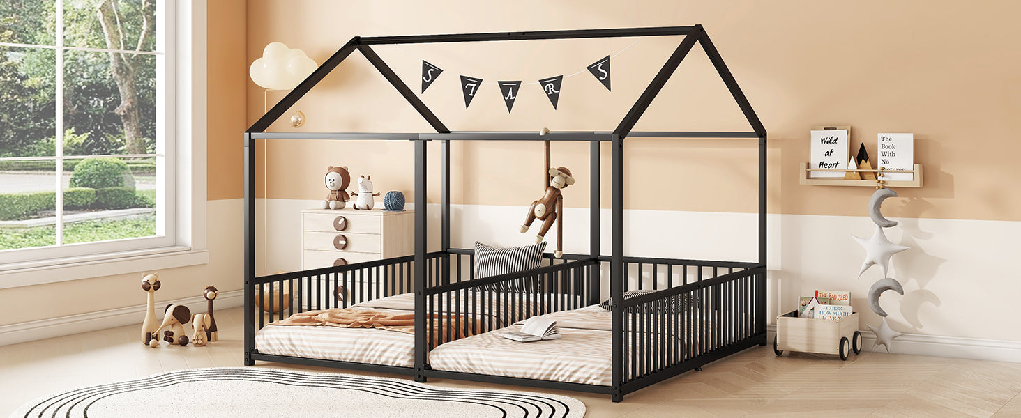Logidon Metalen Bed Kinderbed 90x200 cm Zwart met Reling