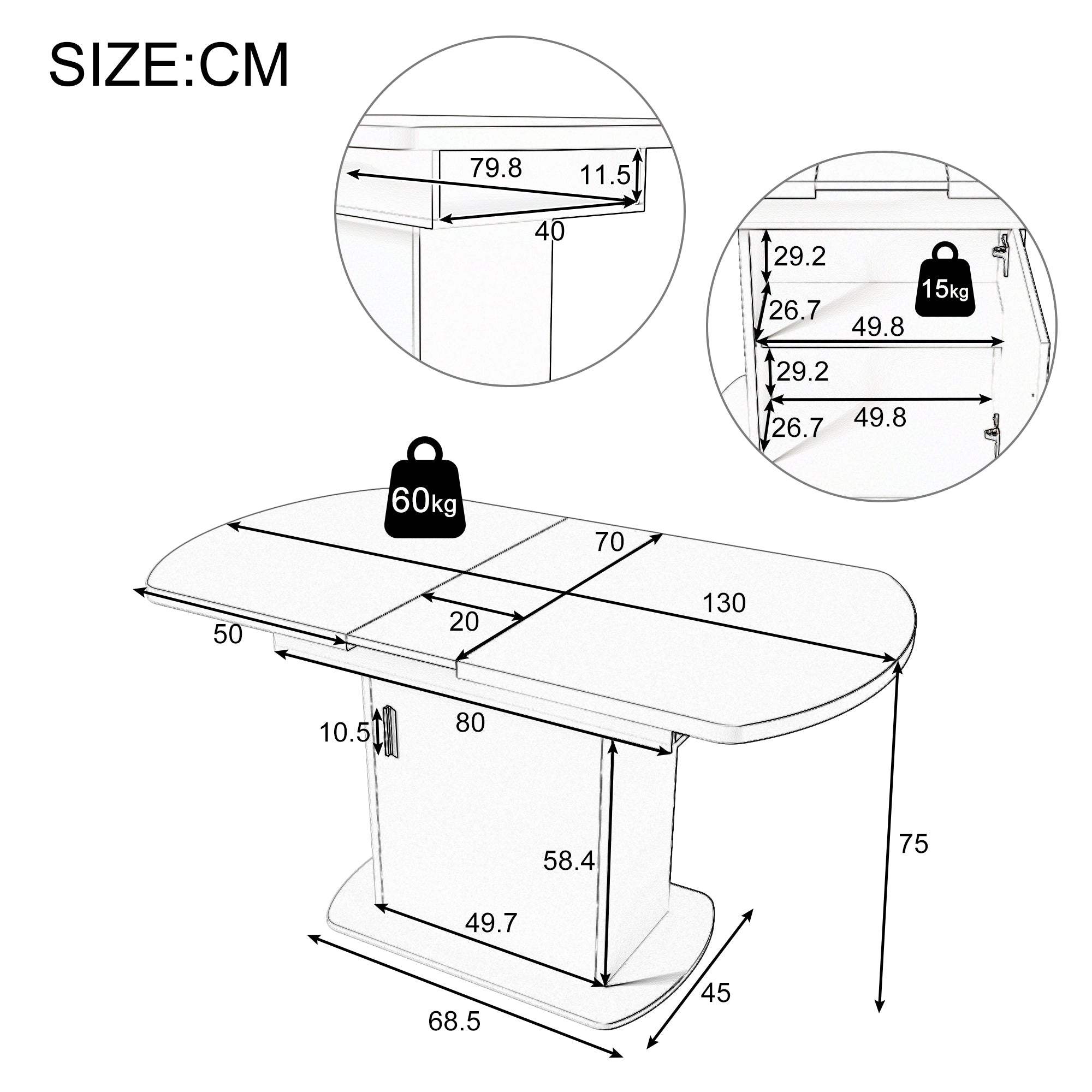 Logidon Witte Uitschuifbare Ovale Eettafel Met Opbergruimte L110/130 B70 H75