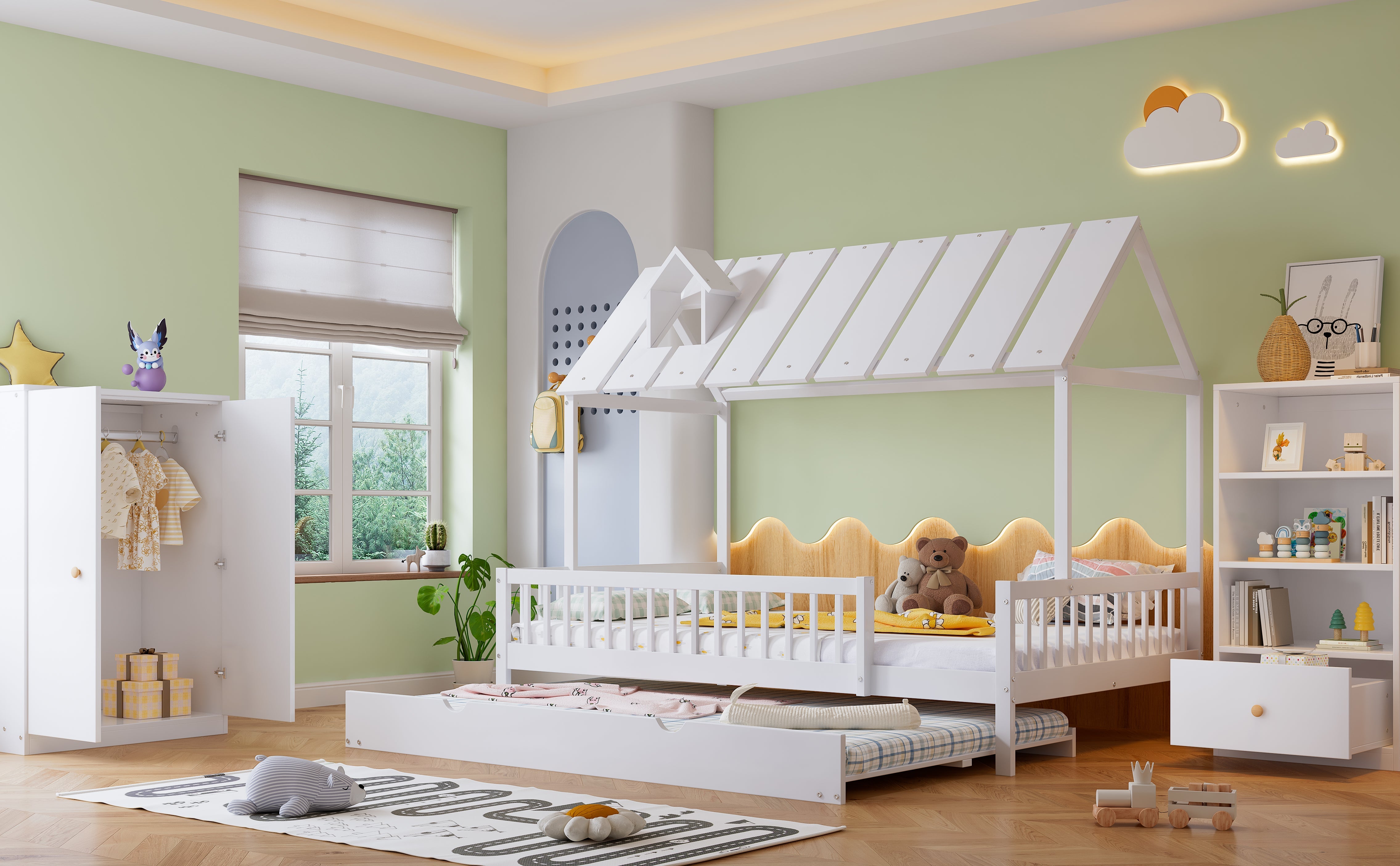 Logidon complete bedroom 3-piece house bed pull-out bed white 120x200