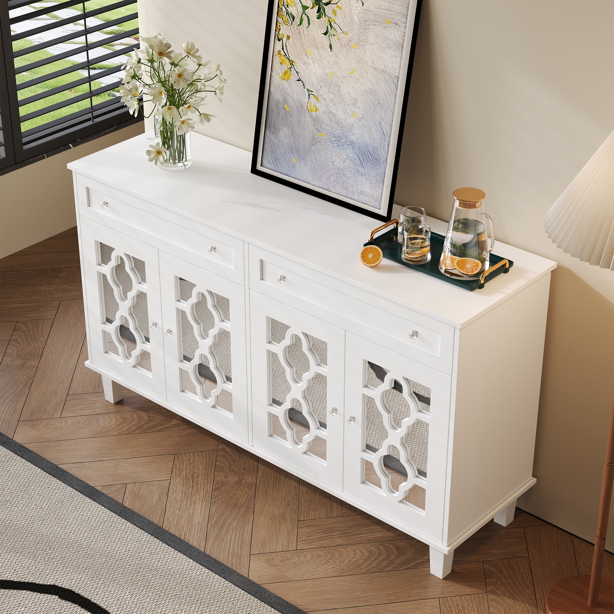 Logidon Dressoir Wit Vier Spiegeldeuren Met Lades 140 cm