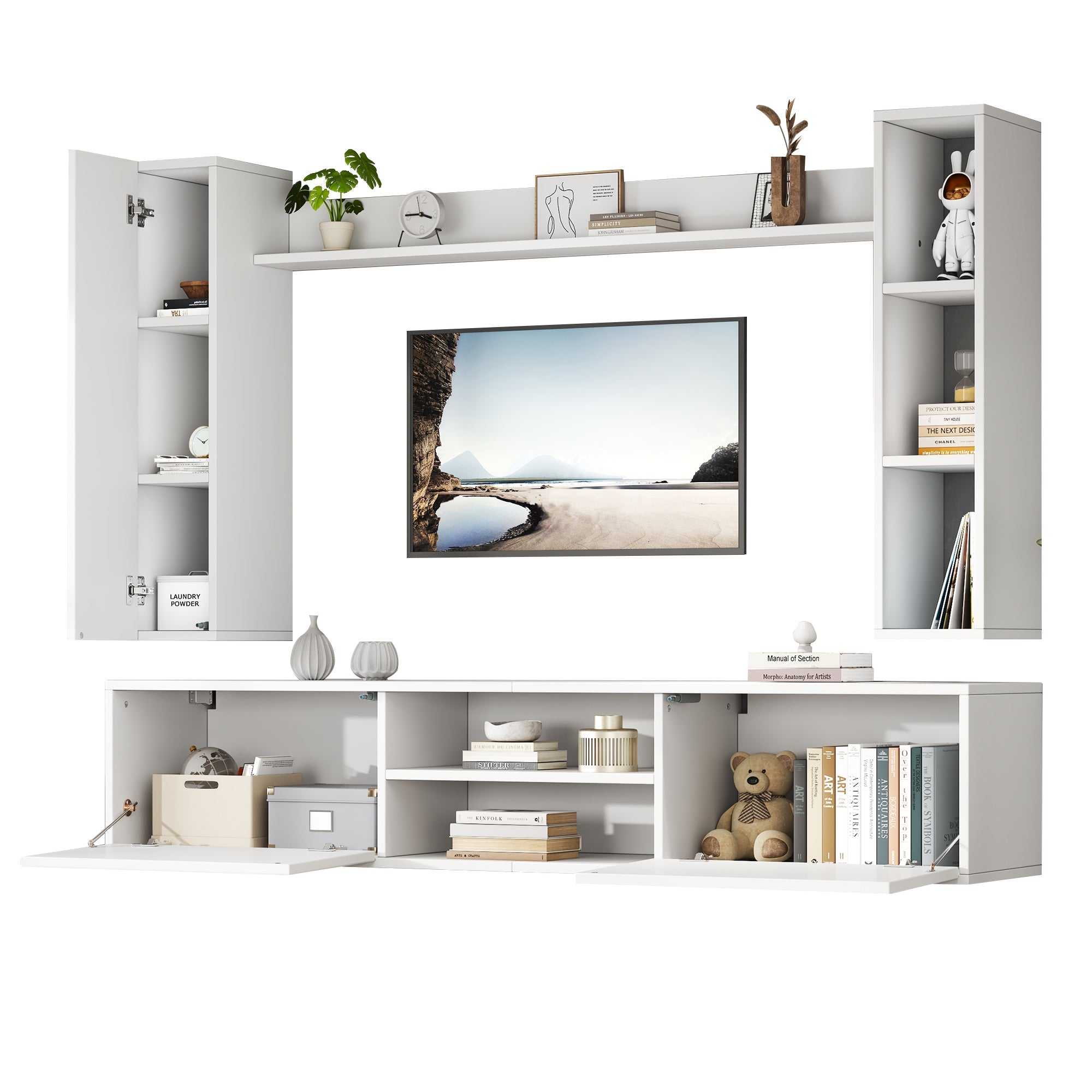 Logidon TV wandmeubel wit 180x35x33,5 cm compleet 4 delen