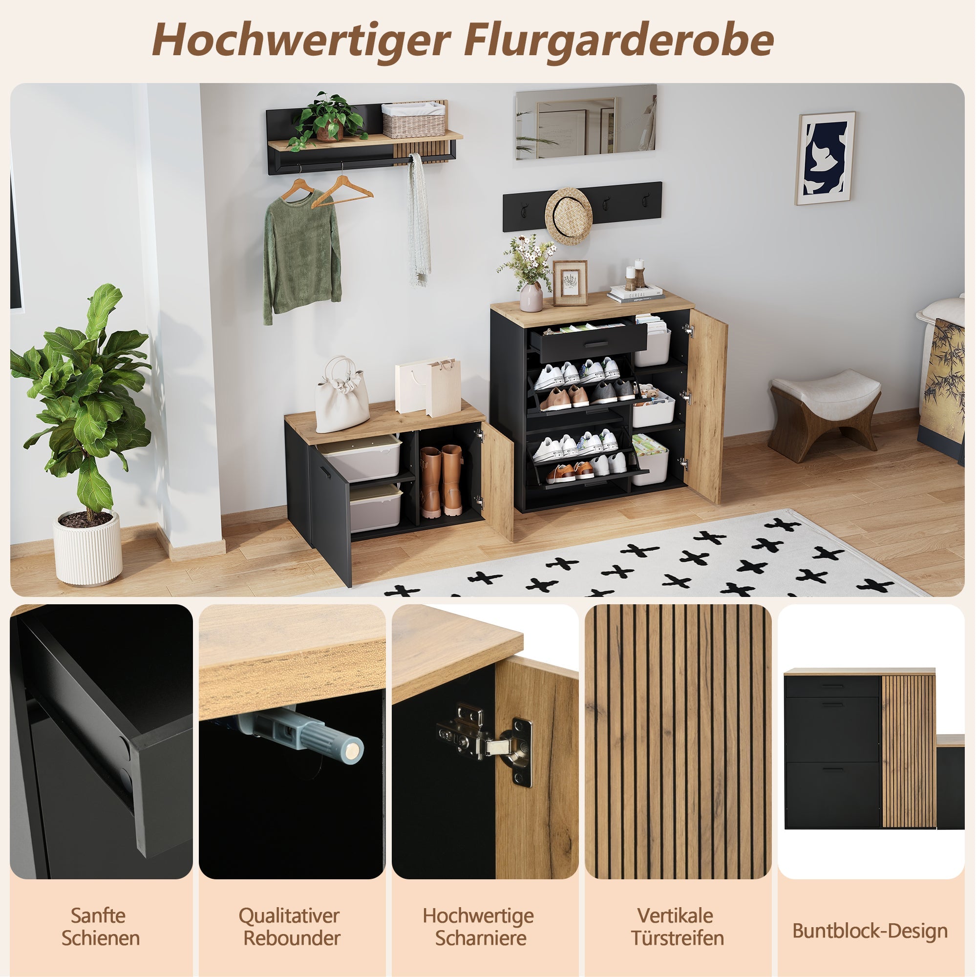 Logidon Garderobeset Vijfdelig halmeubilair met spiegelschoenenkasten