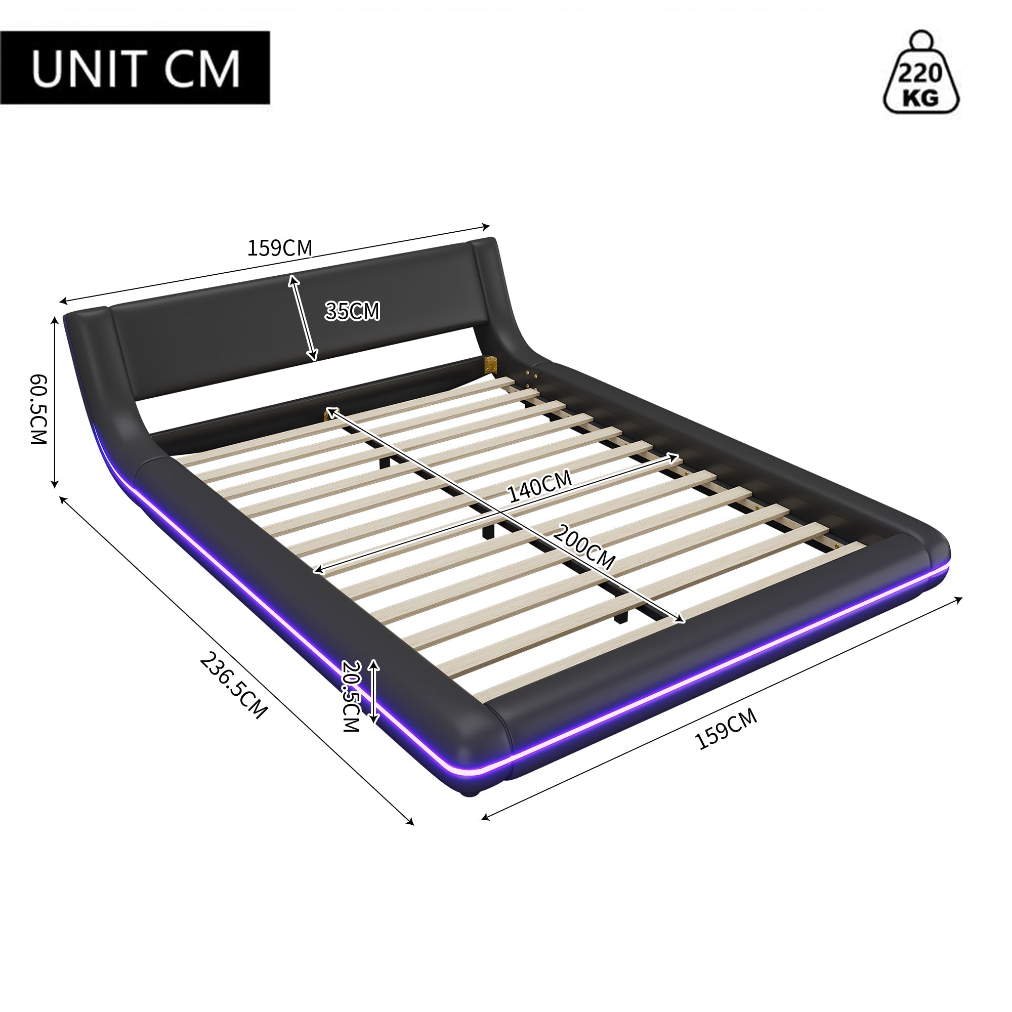 Logidon plat bed 140x200 cm kunstleer zwarte LED-verlichting