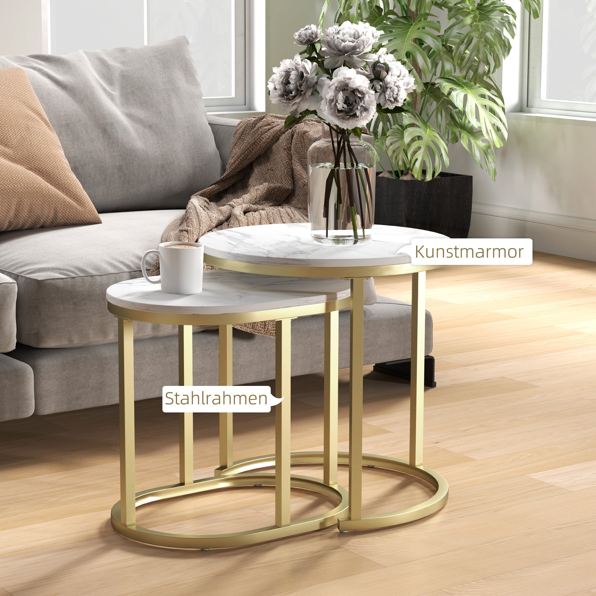 Logidon Ronde set van 2 salontafels MDF wit stalen frame 50x50