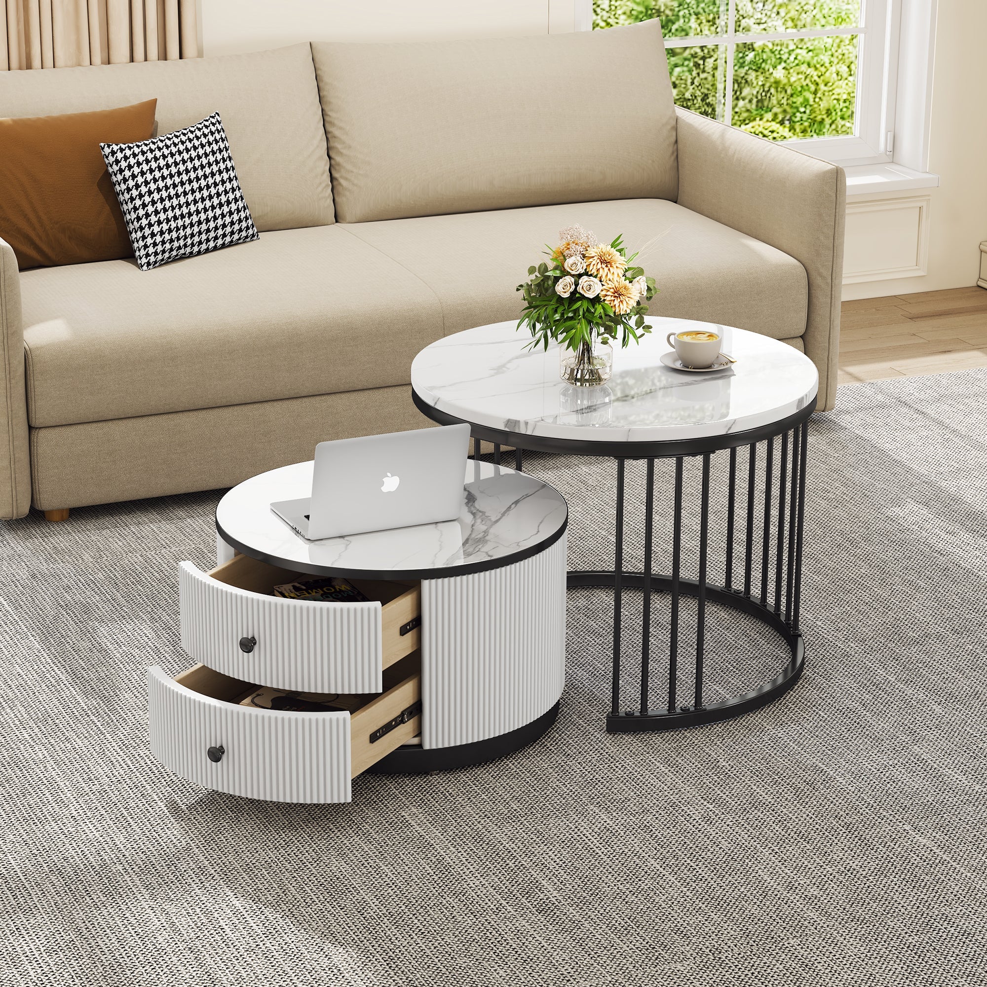 Logidon Elegante salontafelset in nestvorm wit 60x60 en 50x50