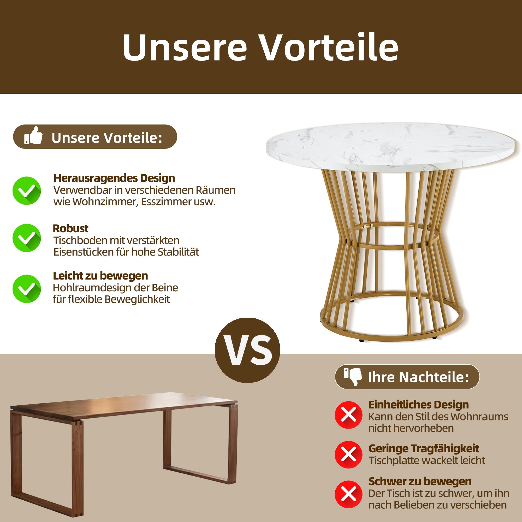 Logidon ronde eettafel wit goud marmerlook MDF 100 cm diameter
