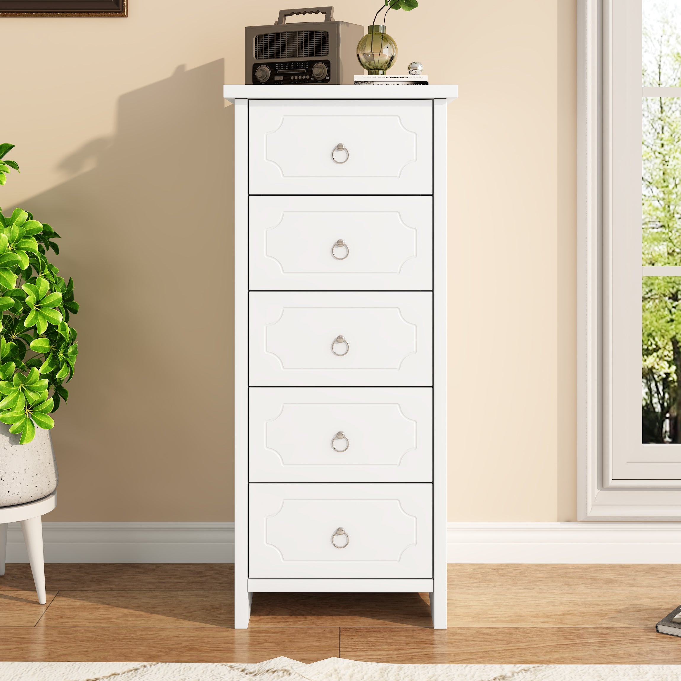 Logidon Classic Chest of Drawers White with 5 Drawers Silent Glides