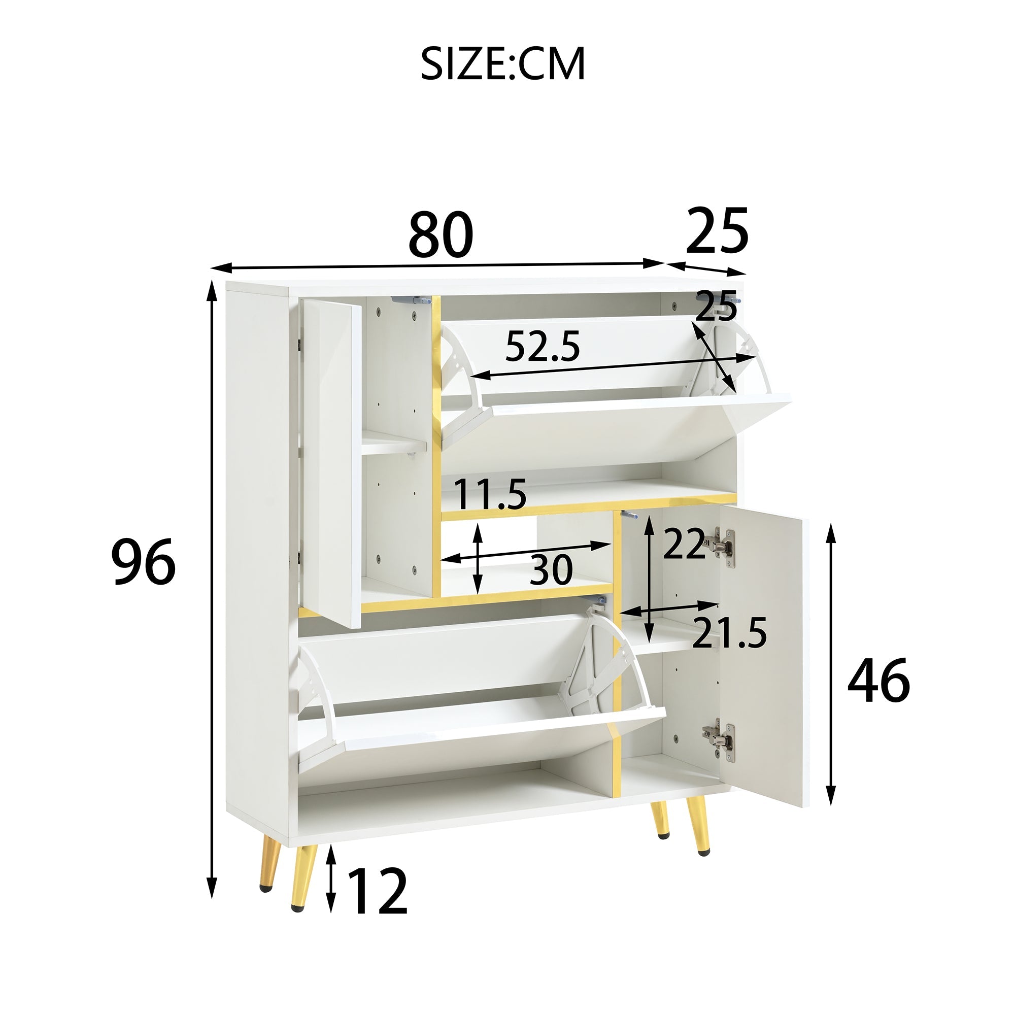 Logidon Moderne Schoenenkast Wit met Hoogglans Front en LED Licht 80x25x96 Cm