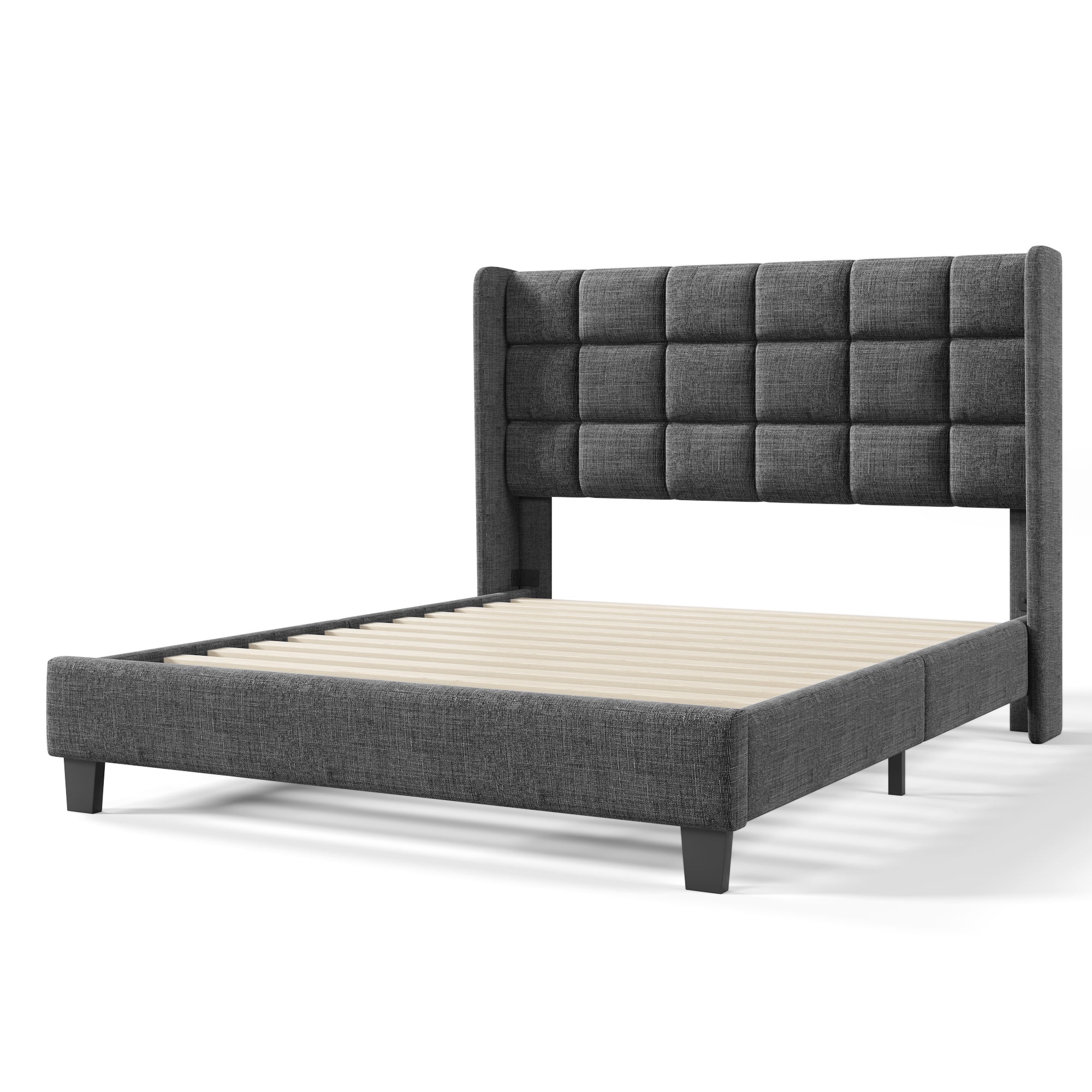Logidon Upholstered Bed 140x200 cm Gray Linen With Padded Headboard