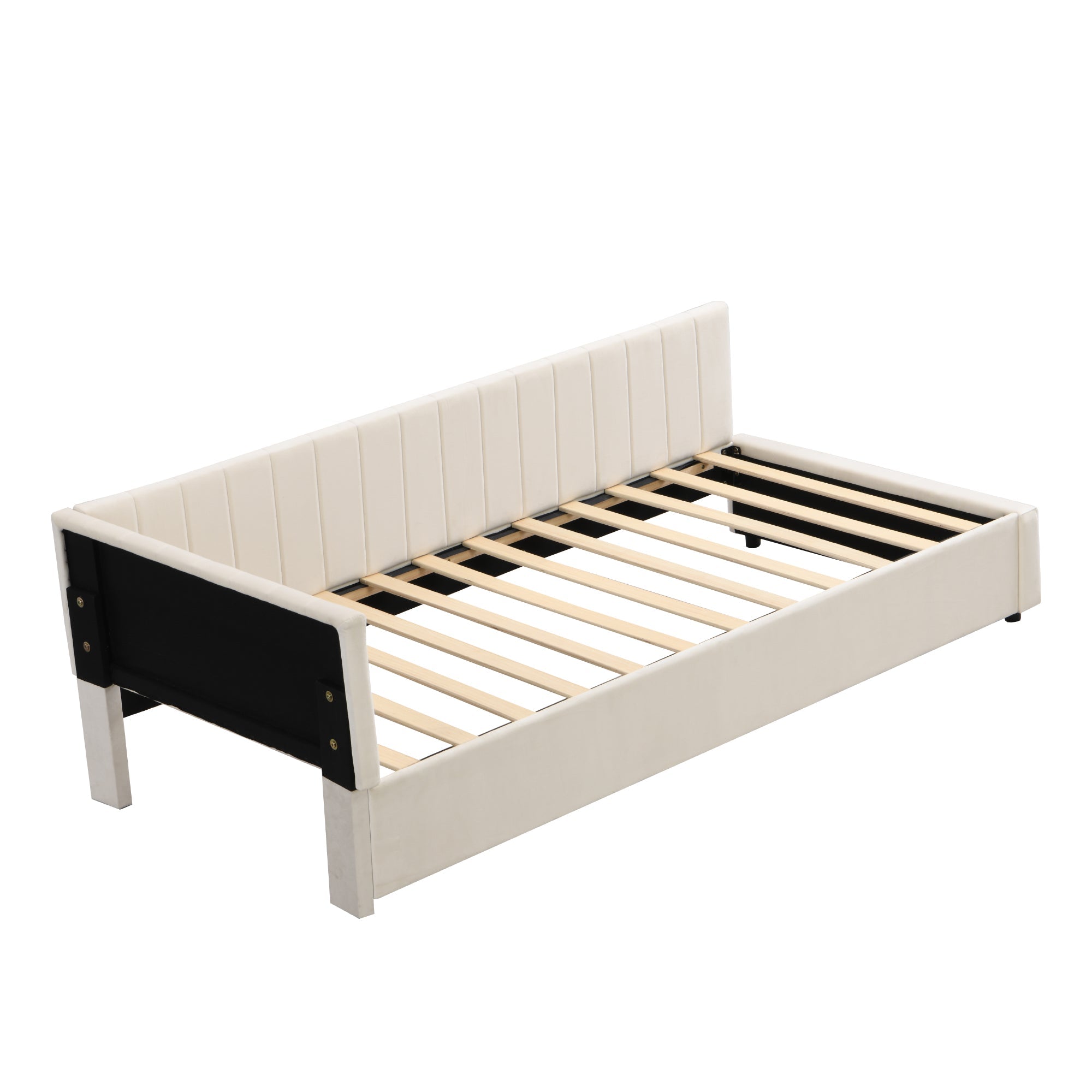 Logidon upholstered bed 90x200 multifunctional bed with slatted frame beige velvet