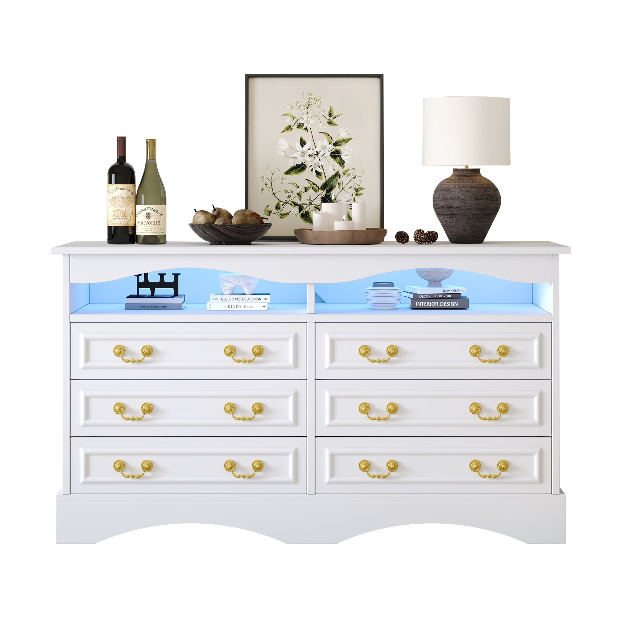 Logidon Dressoir 120x40x70 met LED-licht en halfopen opbergruimte Wit