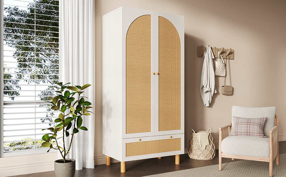 Logidon kledingkast wit met rotan deuren 180x85x52 cm landelijke stijl