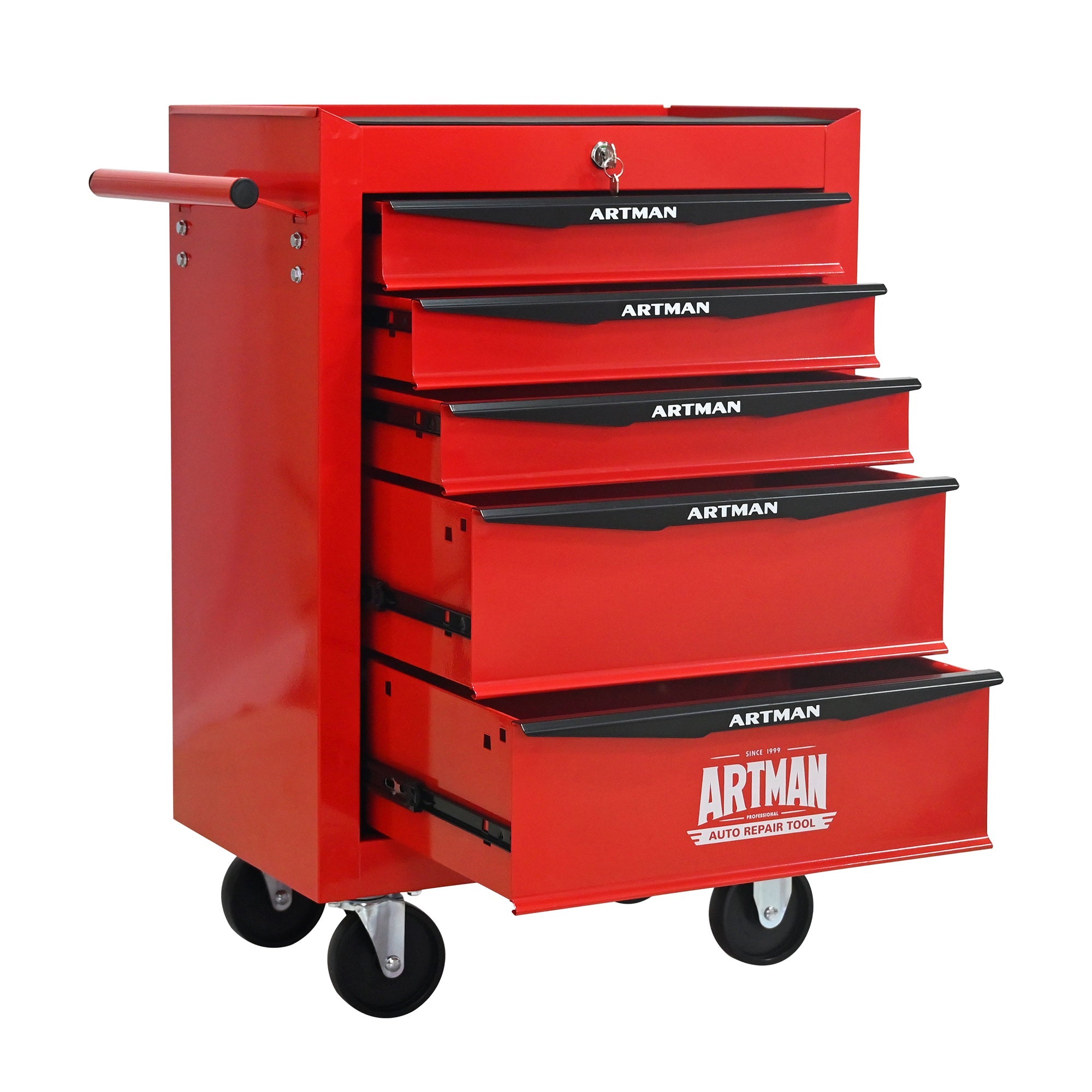 Logidon stalen gereedschapskist met 5 lades rood zwart 52x33x66 cm