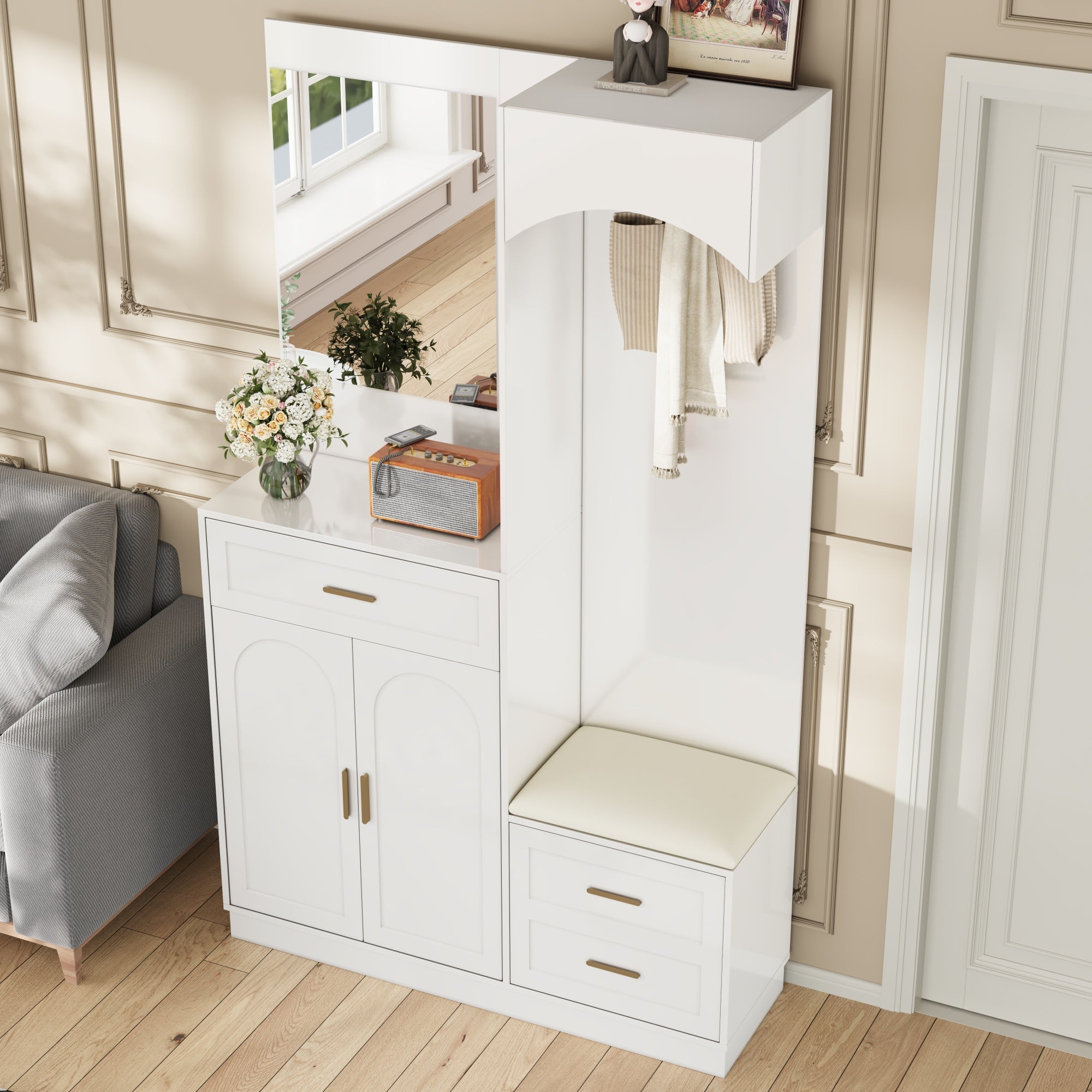 Logidon Moderne Kledingkastcombinatie Met Spiegel Wit 110x33x185 cm