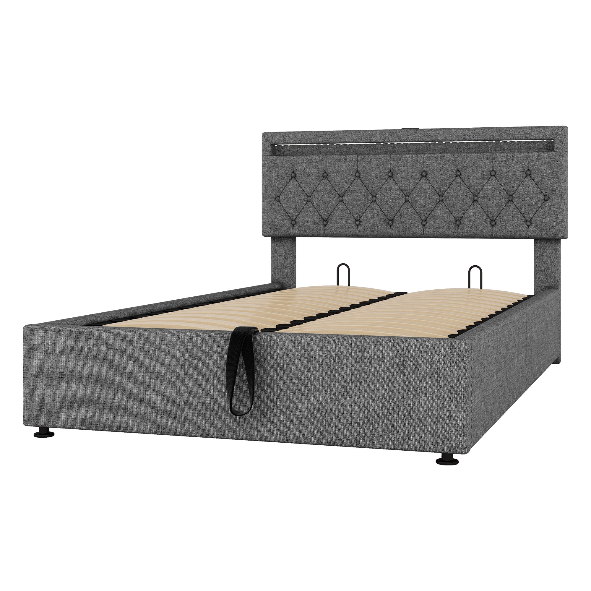 Logidon 140x200 cm gewatteerd bed met sfeerlichtopberger grijs