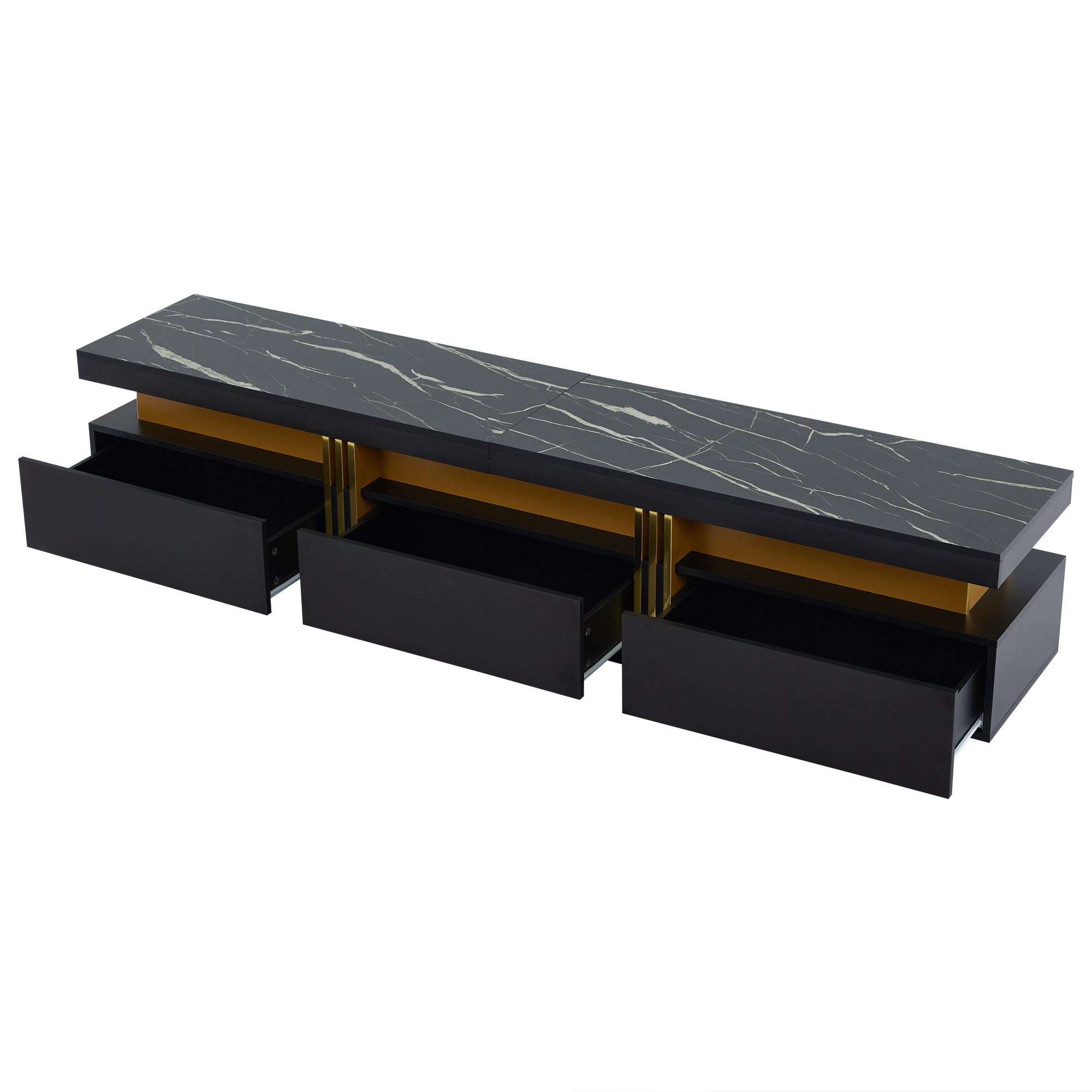 Logidon Zwarte tv-wandmeubelset 2 tv-kast salontafel marmerlook