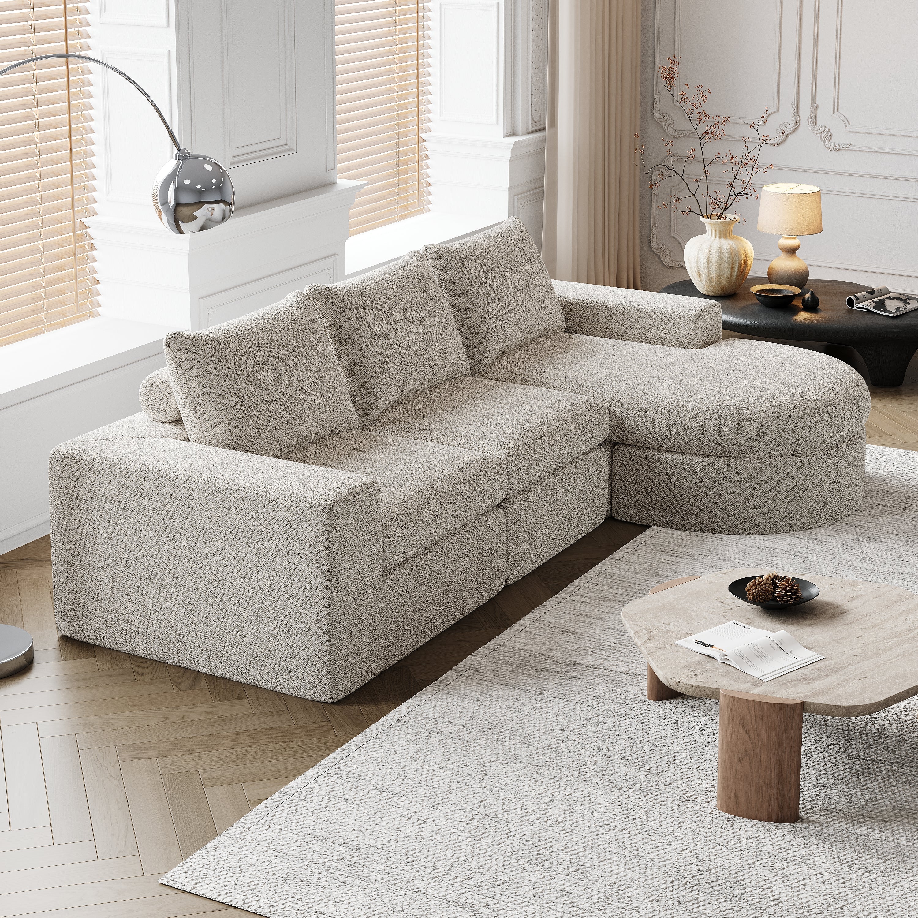 Logidon Modulair Chenille Sofa 3-zits Hoekbank Ligstoel Beige