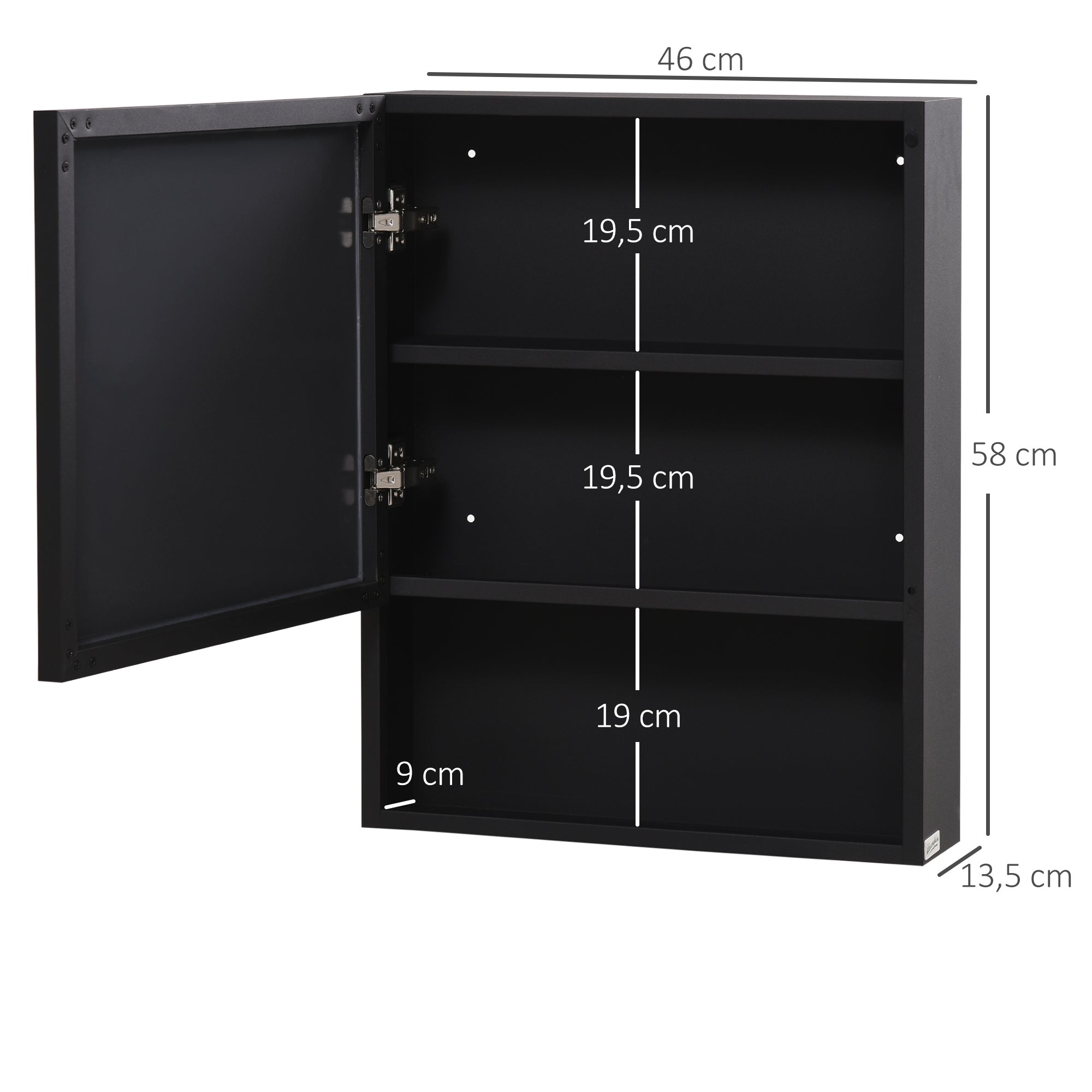 Logidon spiegelkast zwart RVS 46x58 cm badkamermeubel