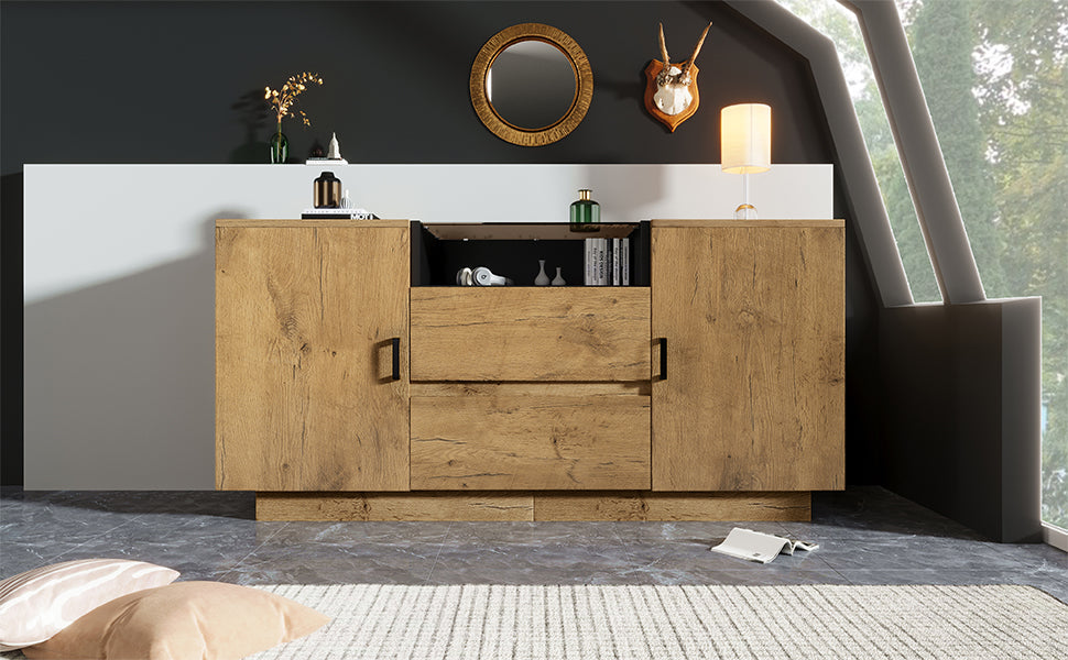 Logidon oak look chest of drawers sideboard 2 drawers 2 cupboards H70