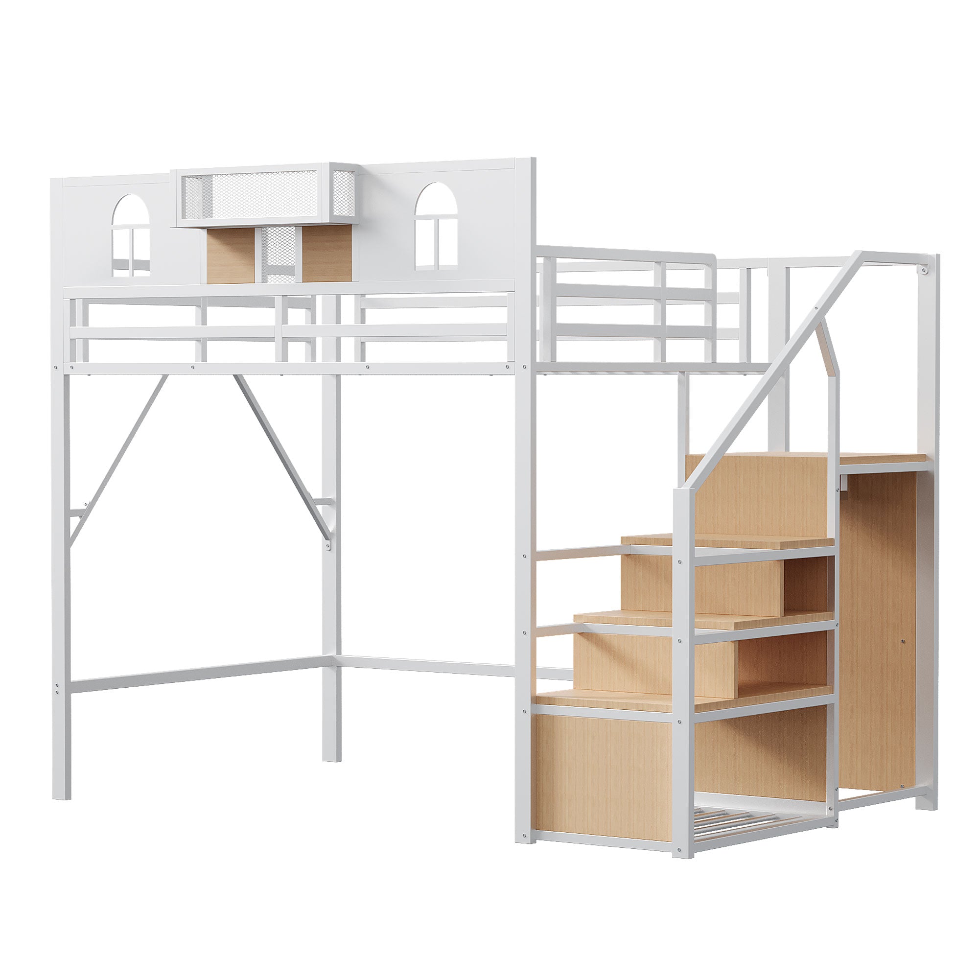 Logidon metalen hoogslaper 140x200 cm wit met opbergladder