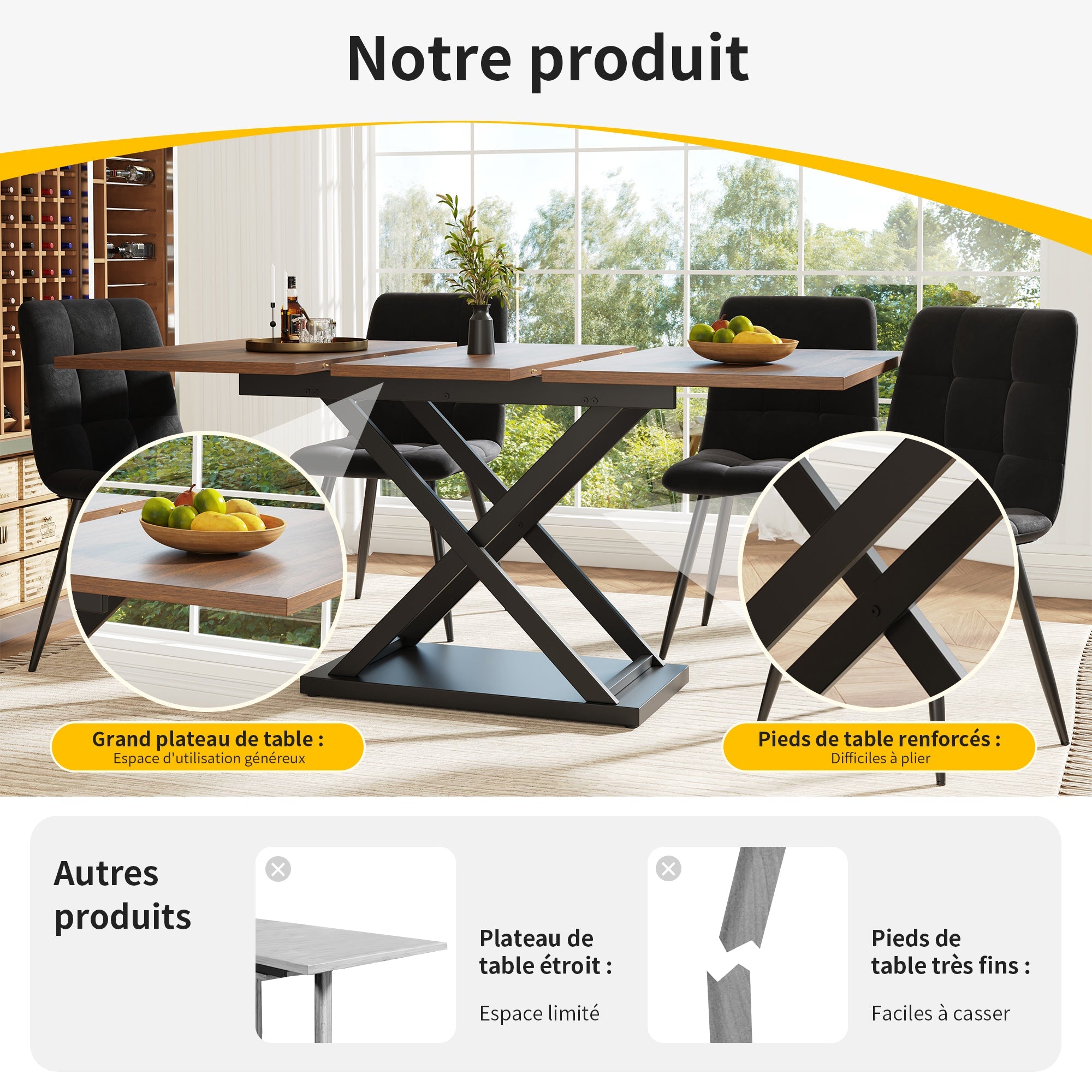 Logidon eettafel telescopisch 120-160 x 80 cm walnoot blad zwarte poten