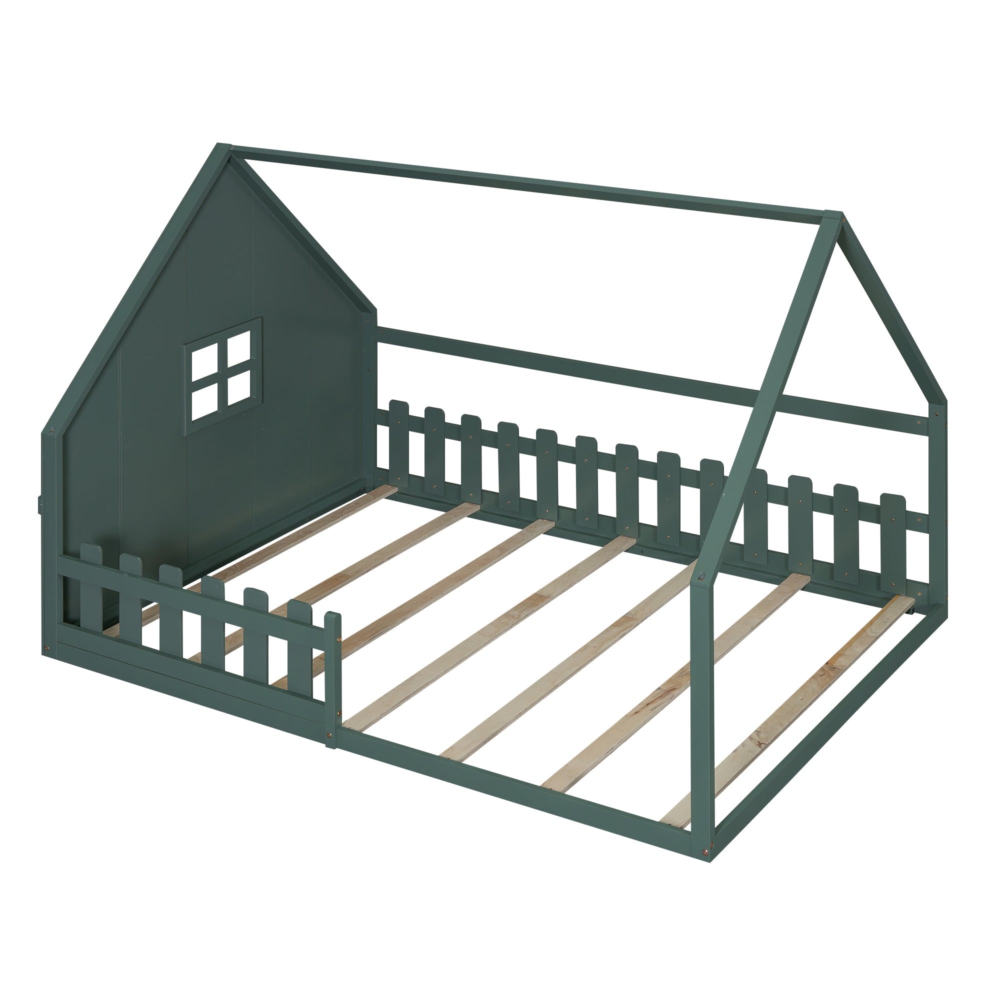 Logidon vlakbed groen 140x200 cm met huisrail en railing