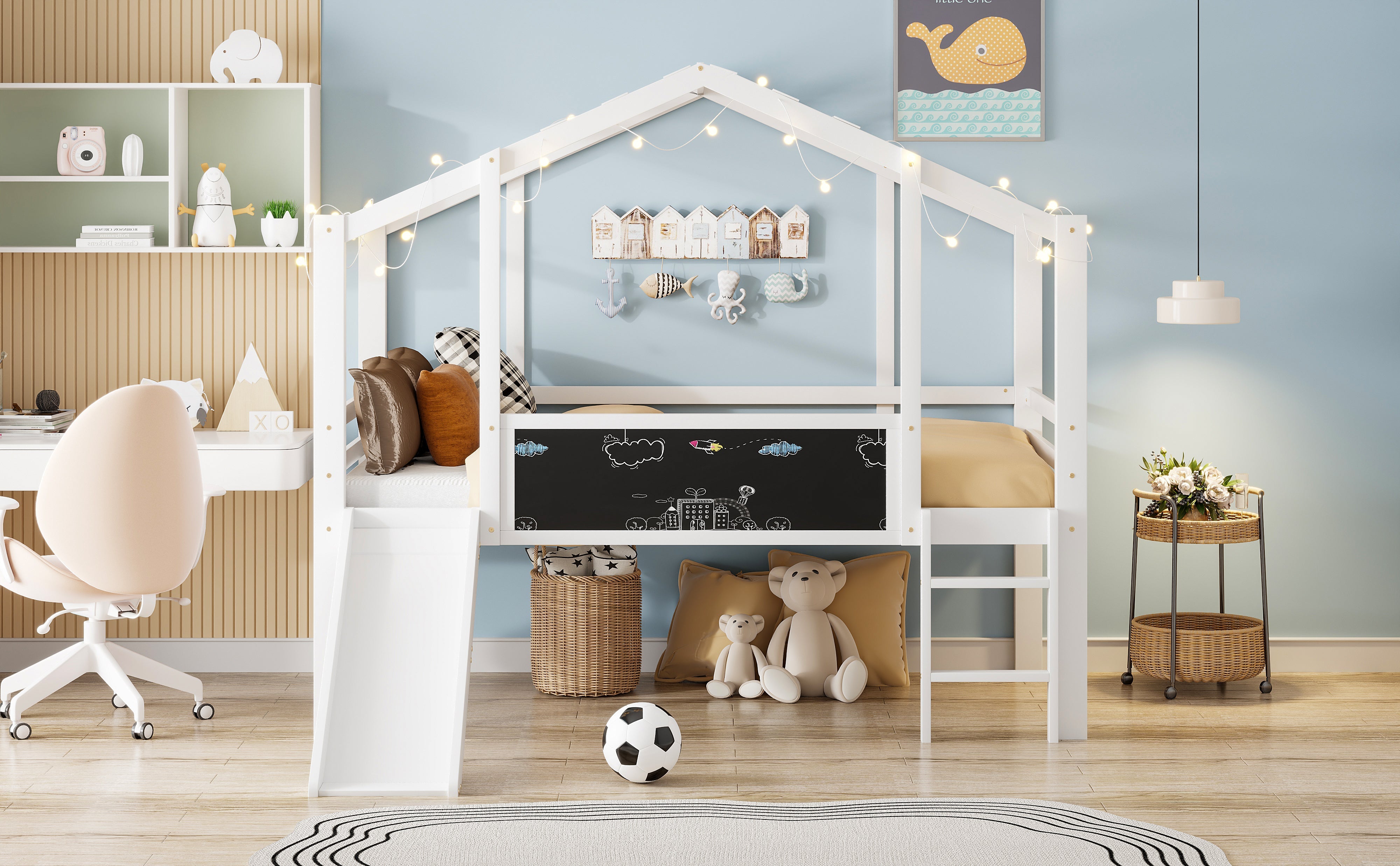 Logidon hoogslaper 90x200 wit met loftdesign en glijbaan