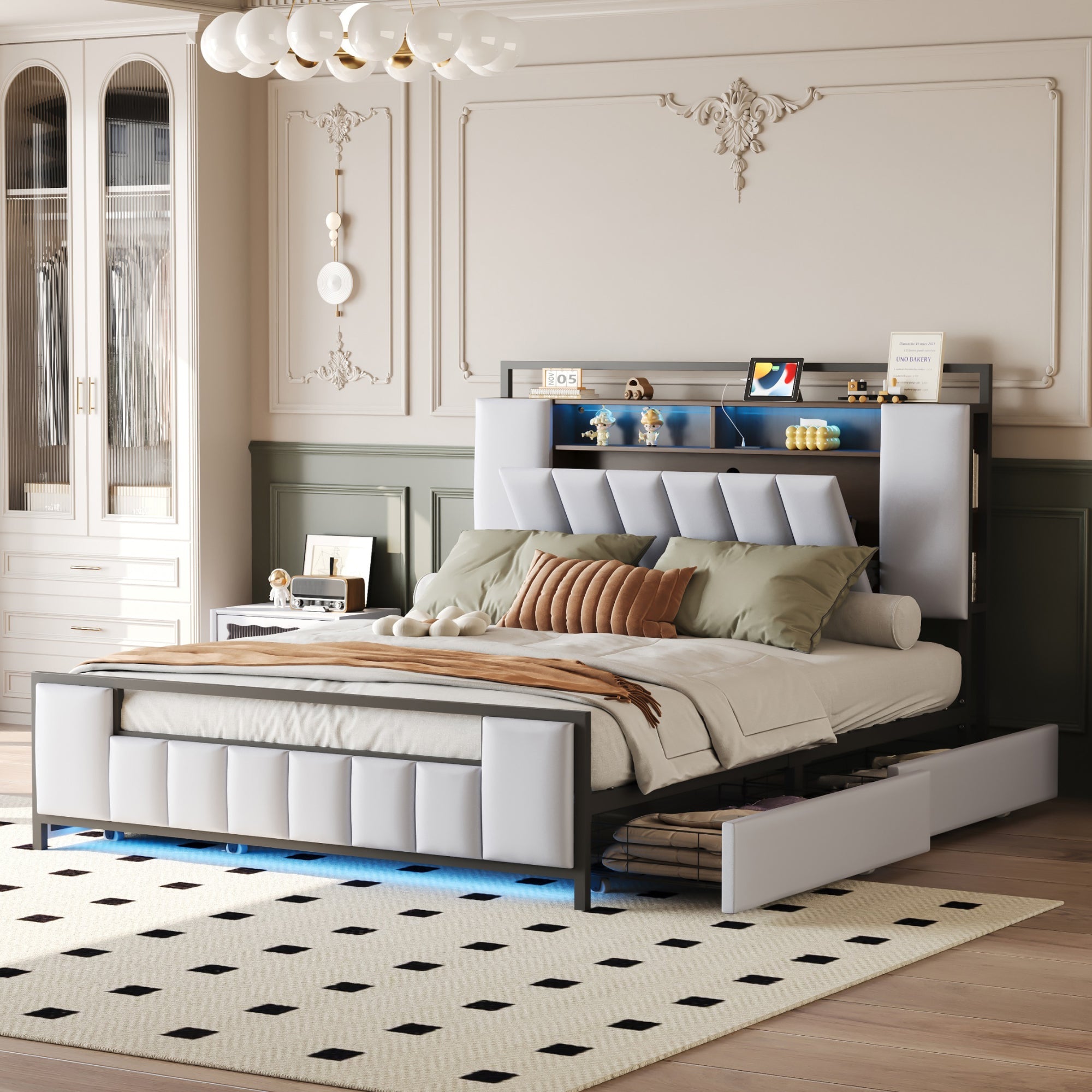 Logidon gestoffeerd bed 160x200 cm beige kunstleer met LED en USB
