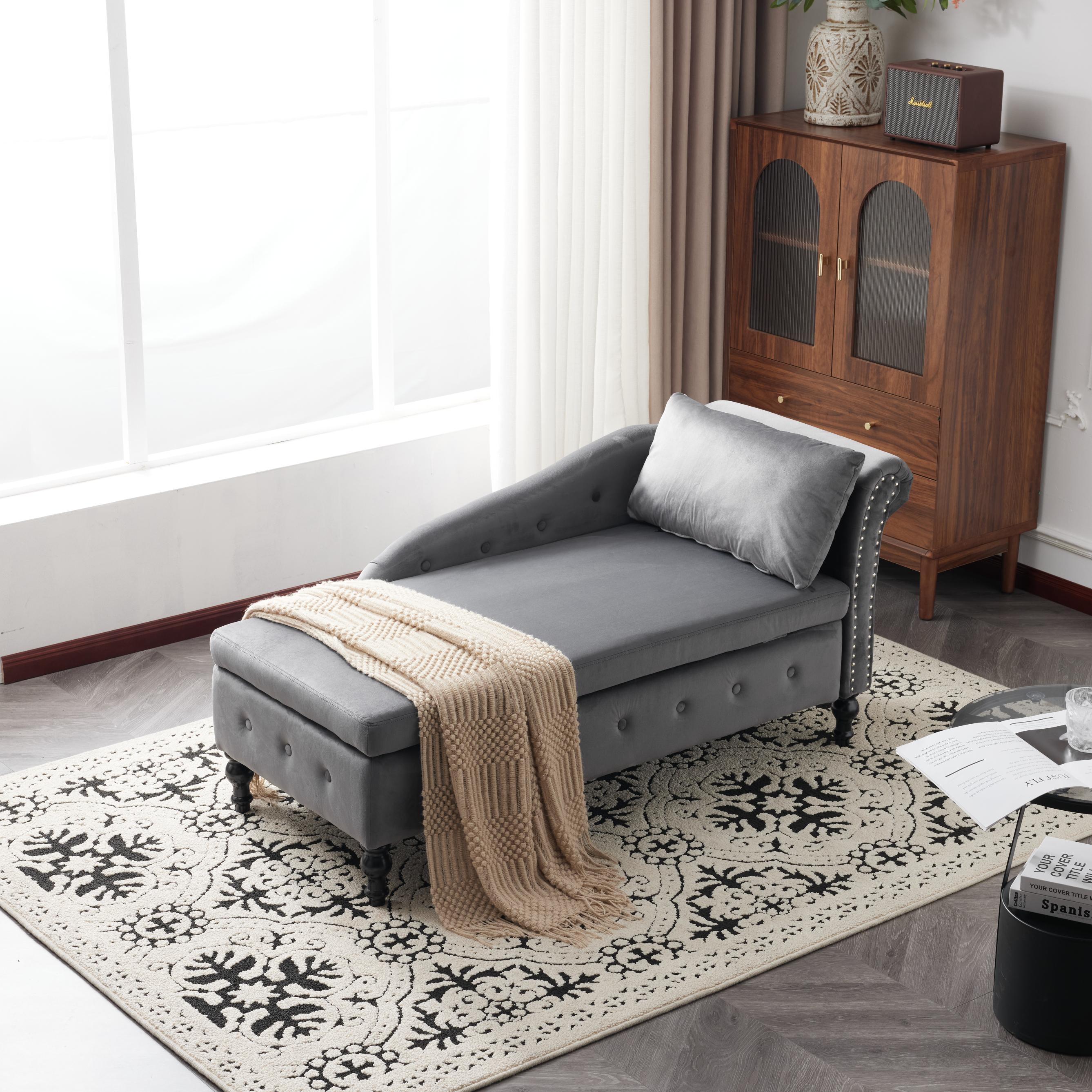 Logidon chaise longue bank grijs fluweel met opbergspijkerkop