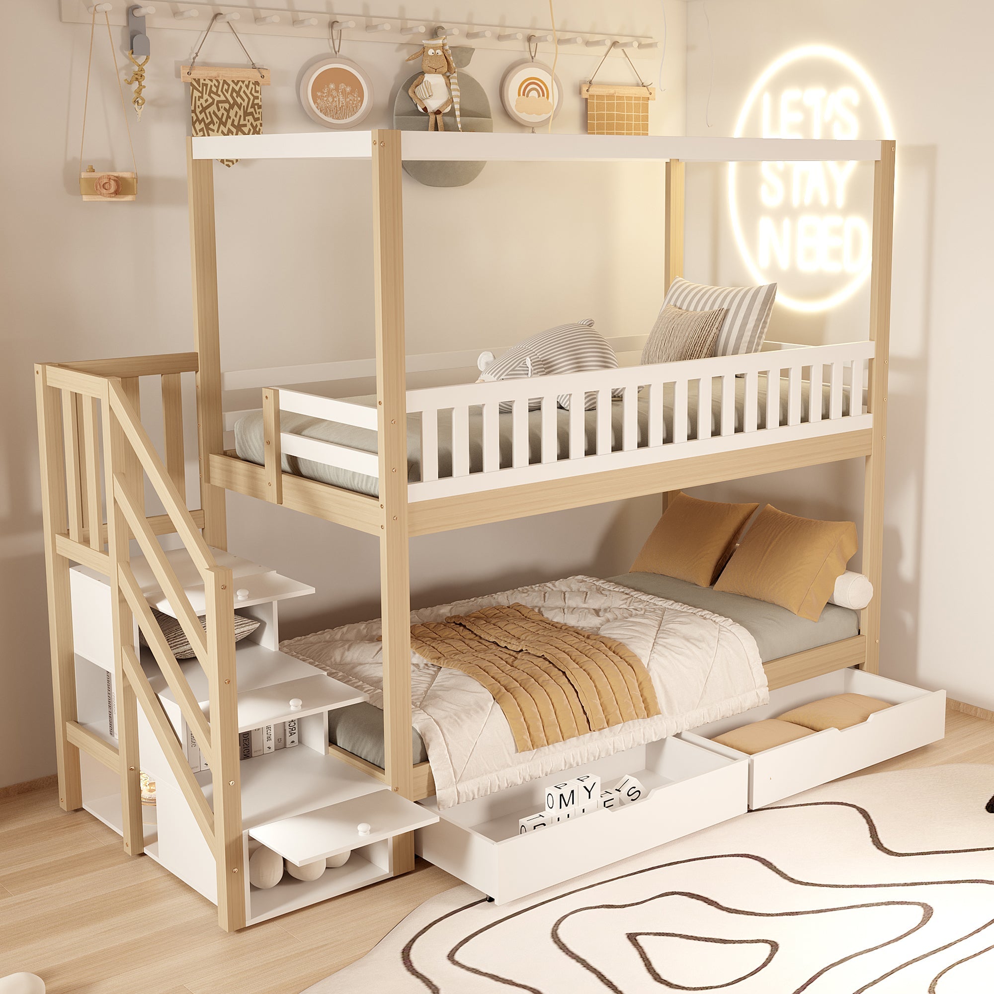 Logidon stapelbed 90x200 cm massief houten huisvorm met veiligheidsladder
