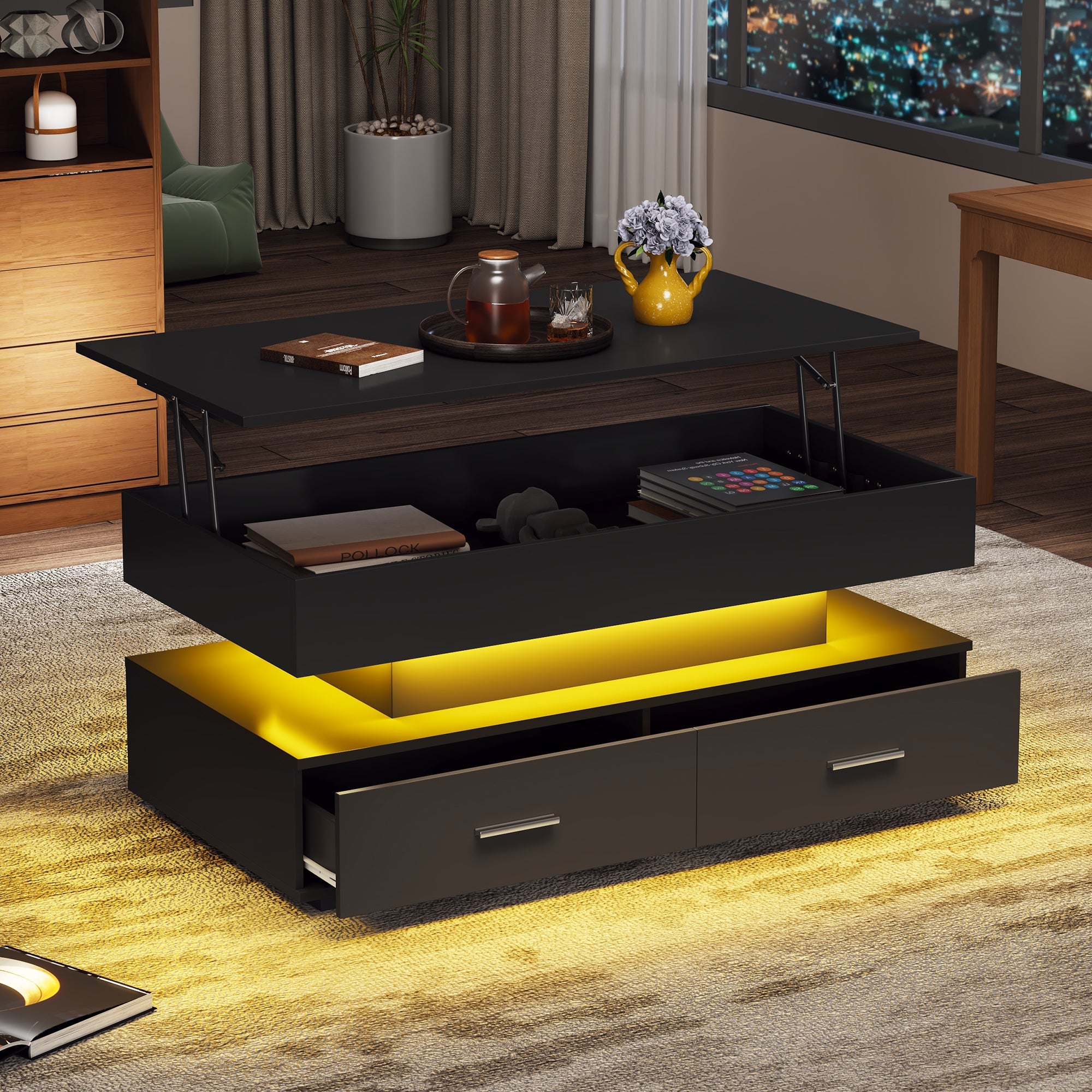 Logidon Verstelbare Salontafel 100x50x44 cm Zwart LED Verlichting
