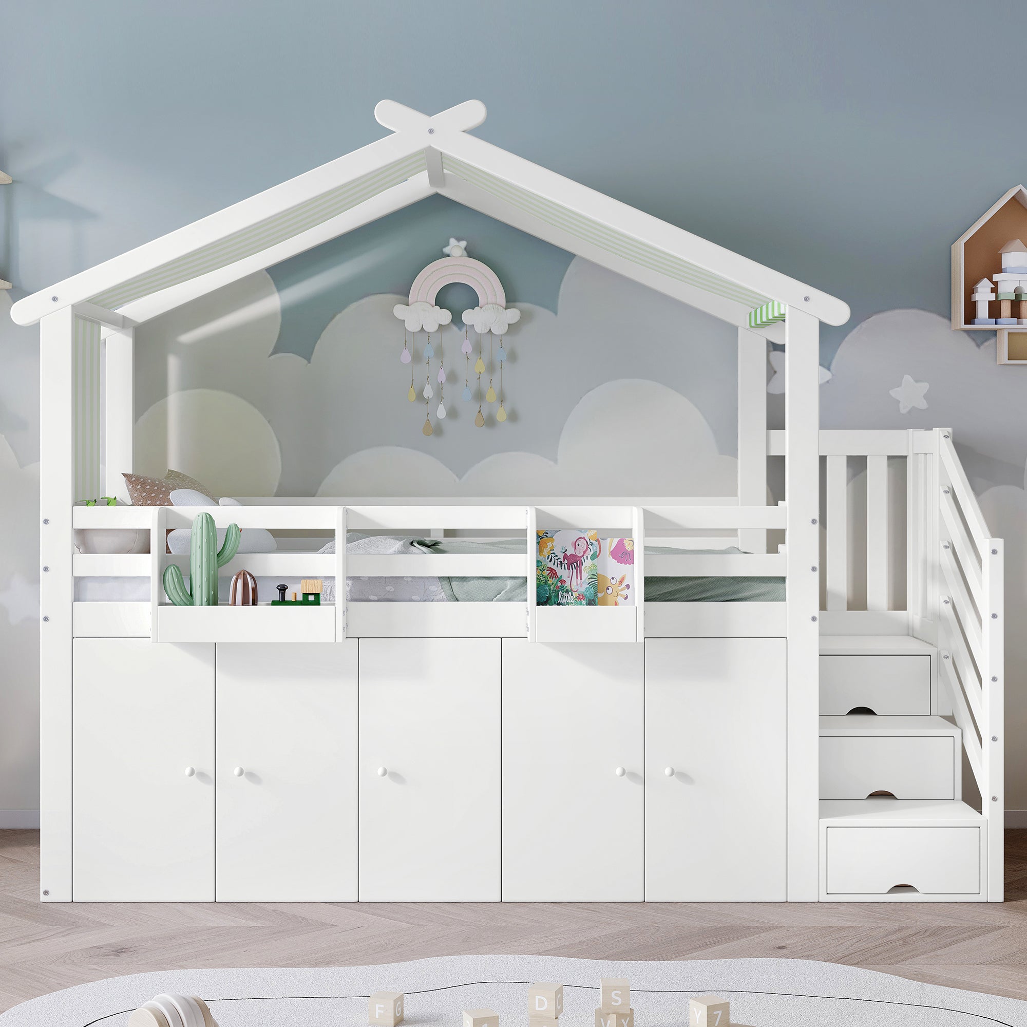 Logidon Kinderstapelbed 90x200 cm witgroen met kledingkast