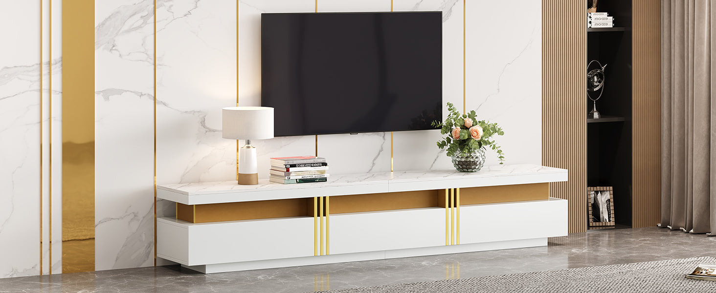 Logidon TV-meubel 200 cm marmerlook drie lades kabelmanagement