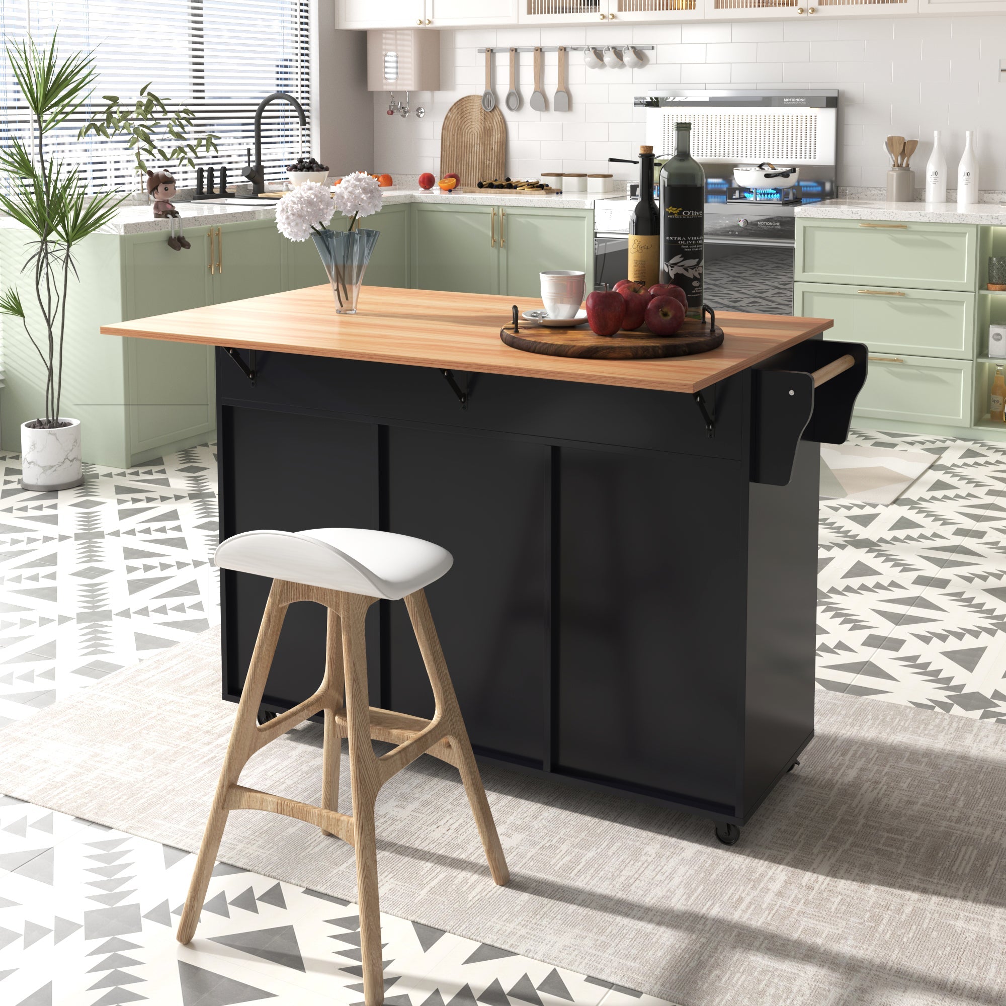 Logidon dining room trolley black 129x46x91.5 cm folding worktop