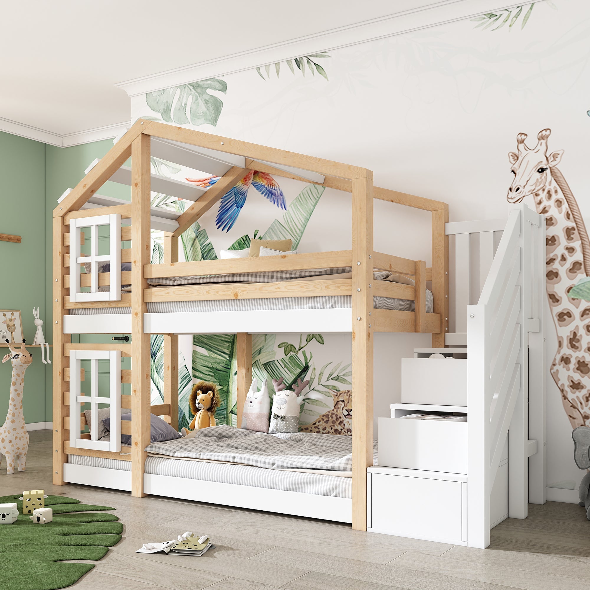 Logidon stapelbed boomhut 90x200 cm - naturel wit, 2 lattenbodems