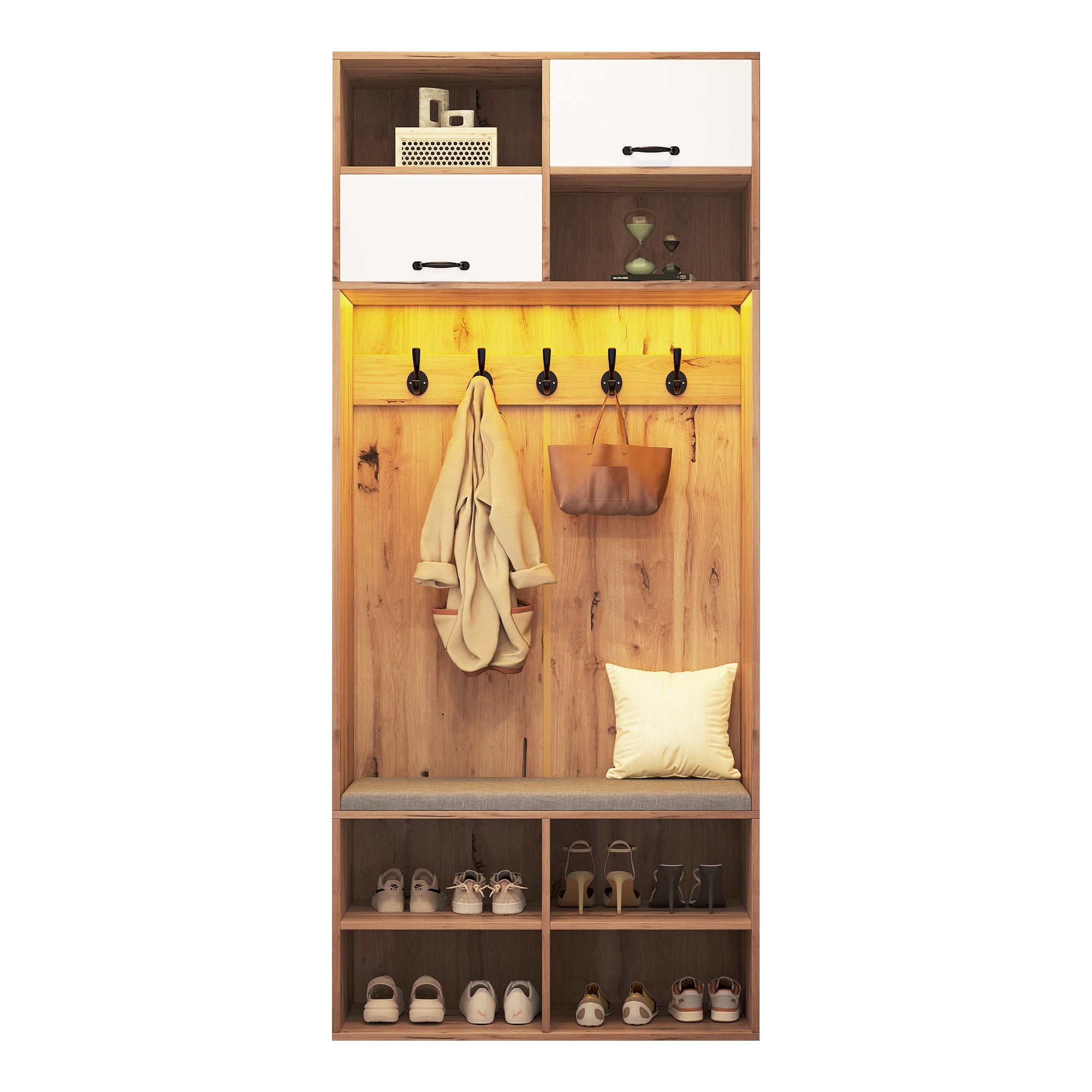 Logidon garderobekast met bank en 5 haken naturel wit 80x35x185cm