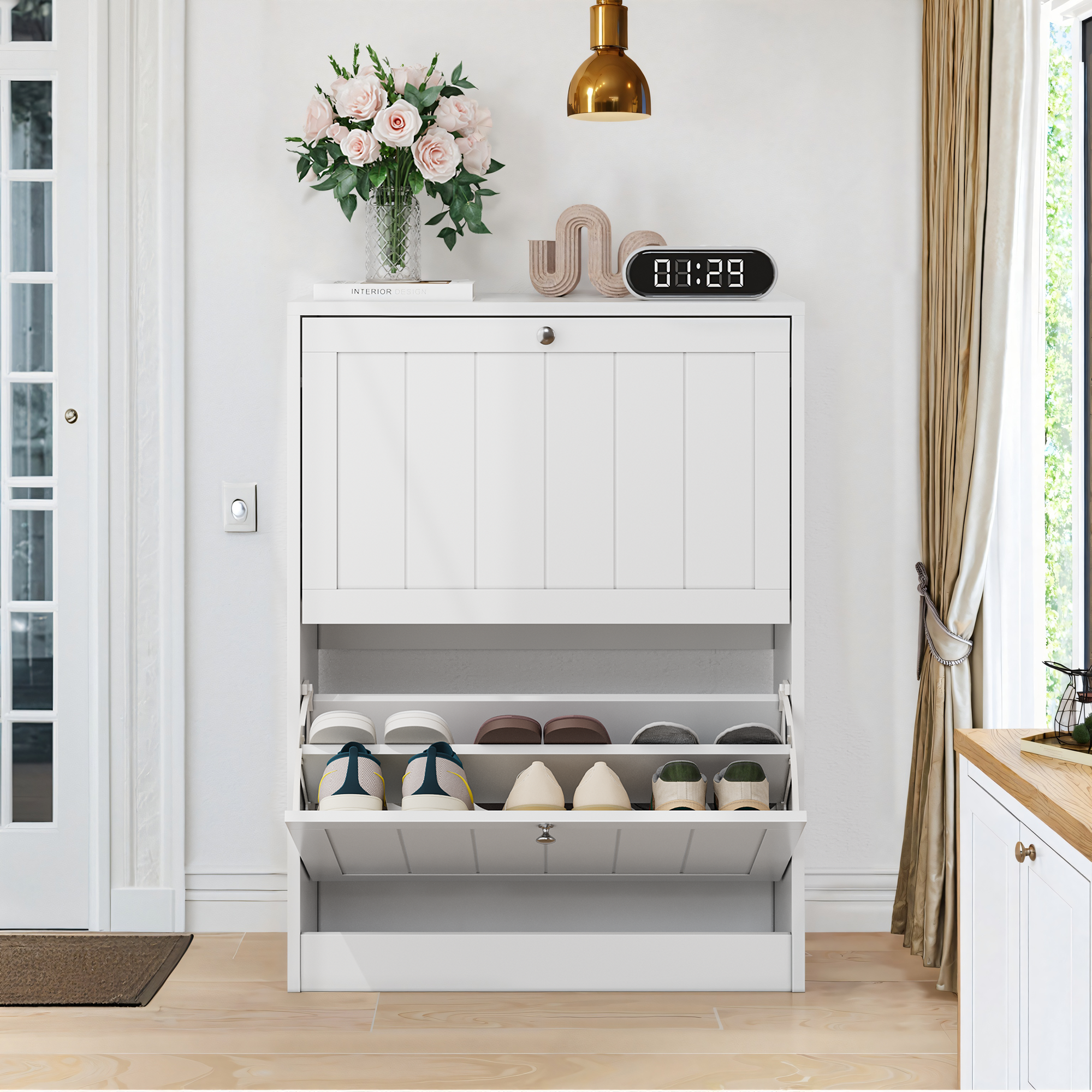 Logidon 60 cm witte schoenenkast vrijstaand met 2 inklapbare lades
