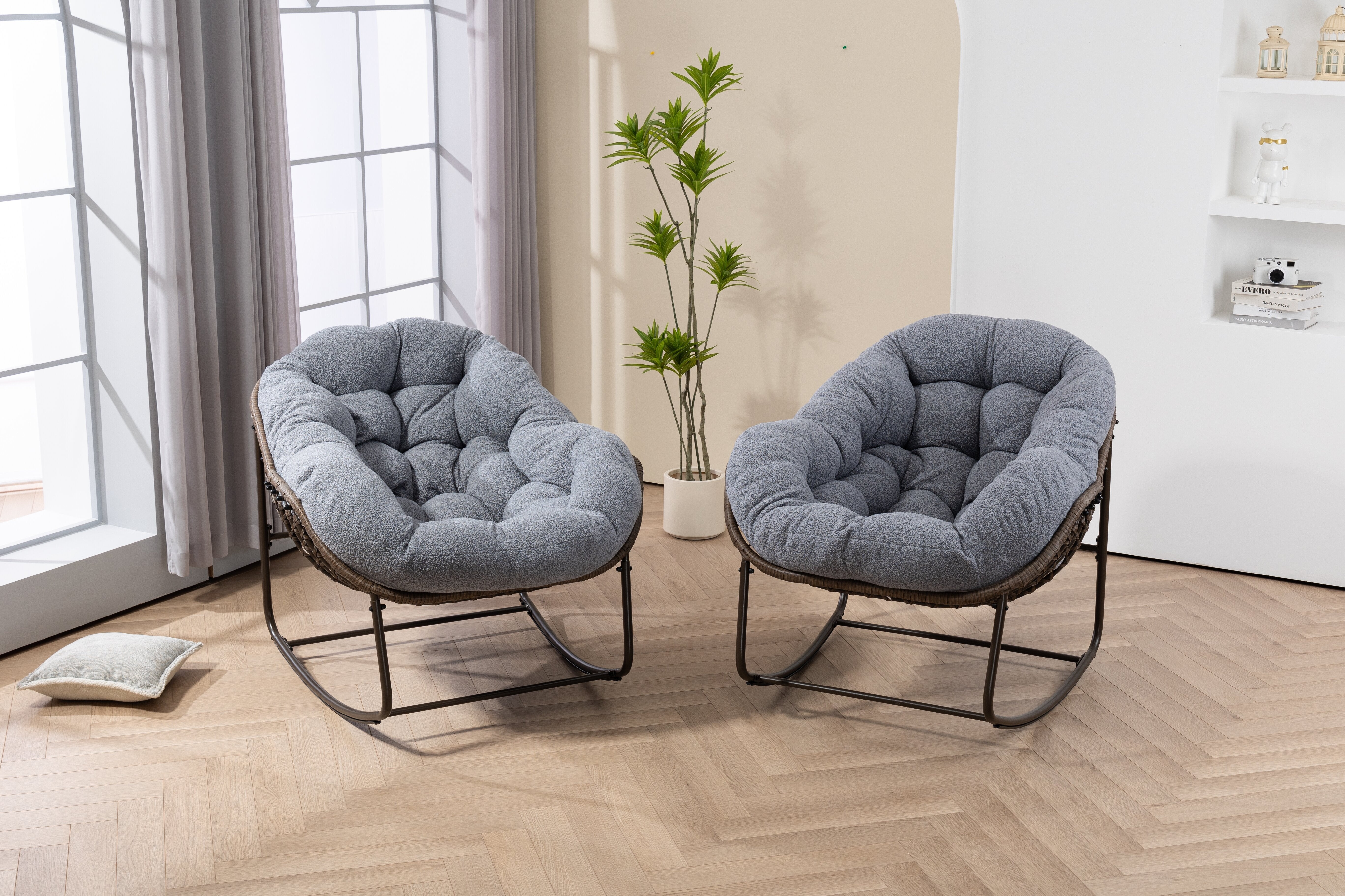 Logidon Outdoor Rattan Rocking Chair Gray With Padded Cushion