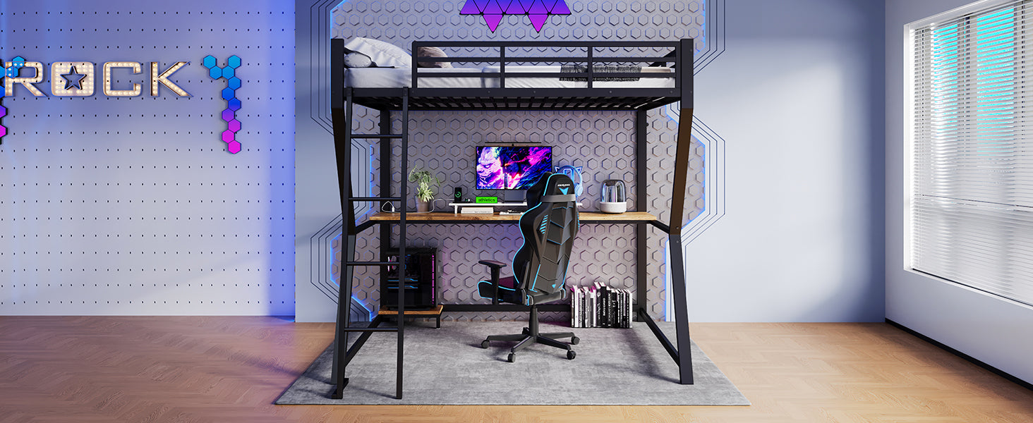 Logidon loft bed 140x200 cm with LED lighting and desk