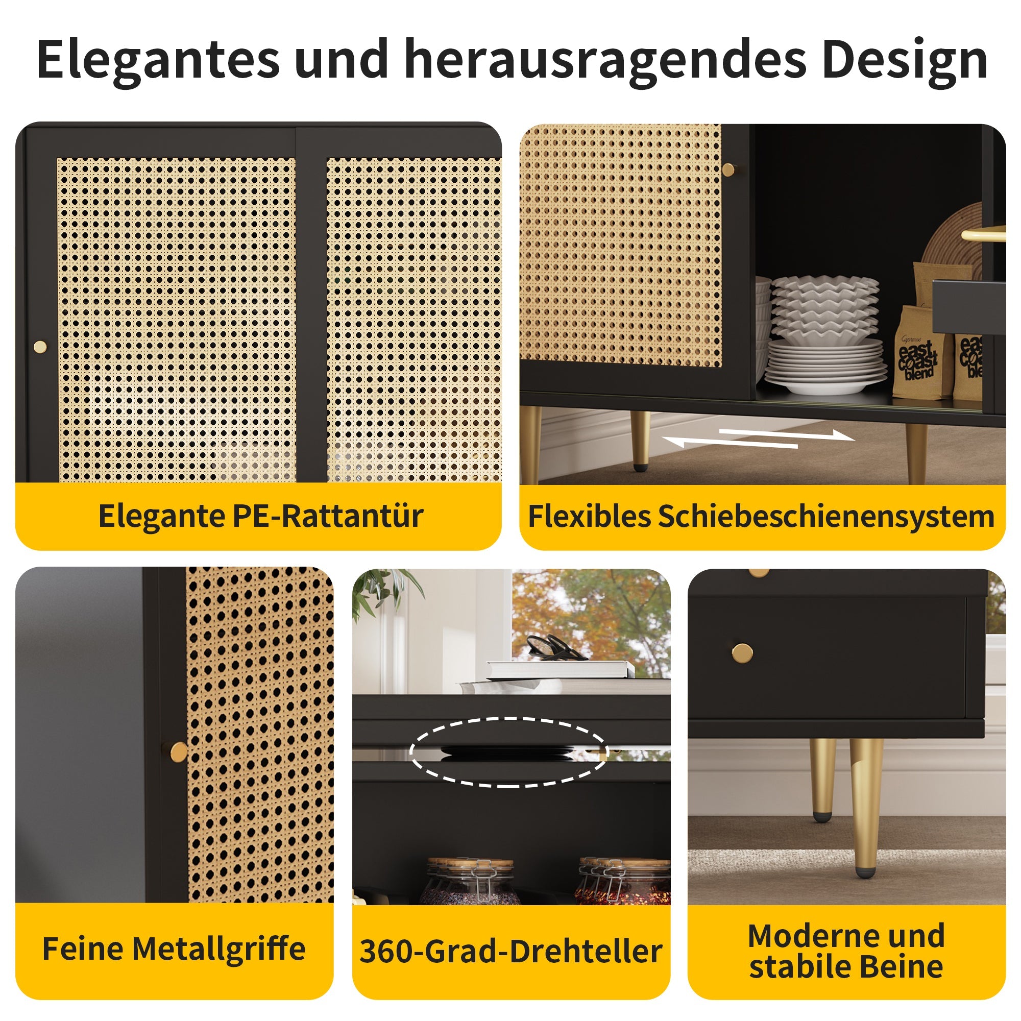 Logidon 360 graden draaibare bartafel met rotan deuropbergruimte zwart
